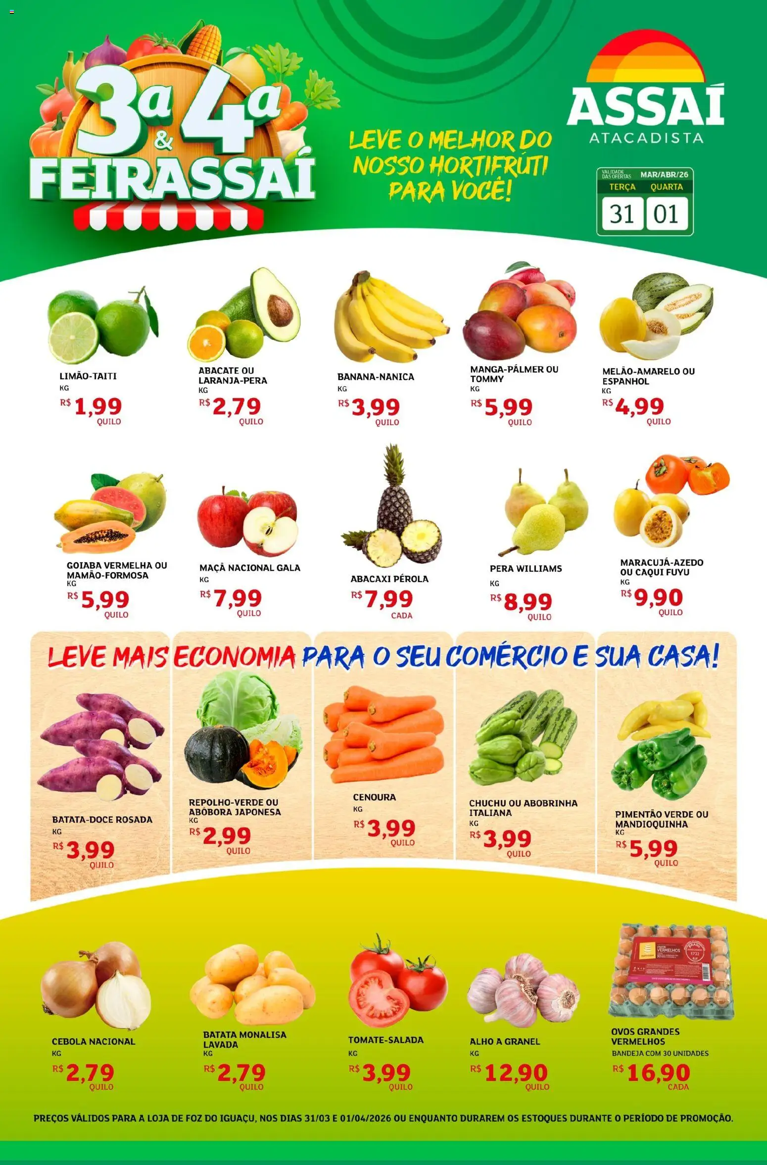 Assaí Atacadista Folheto - válido de 31.03.2026 | Página: 1 | Produtos: Alho, Cebola, Ovos, Batata