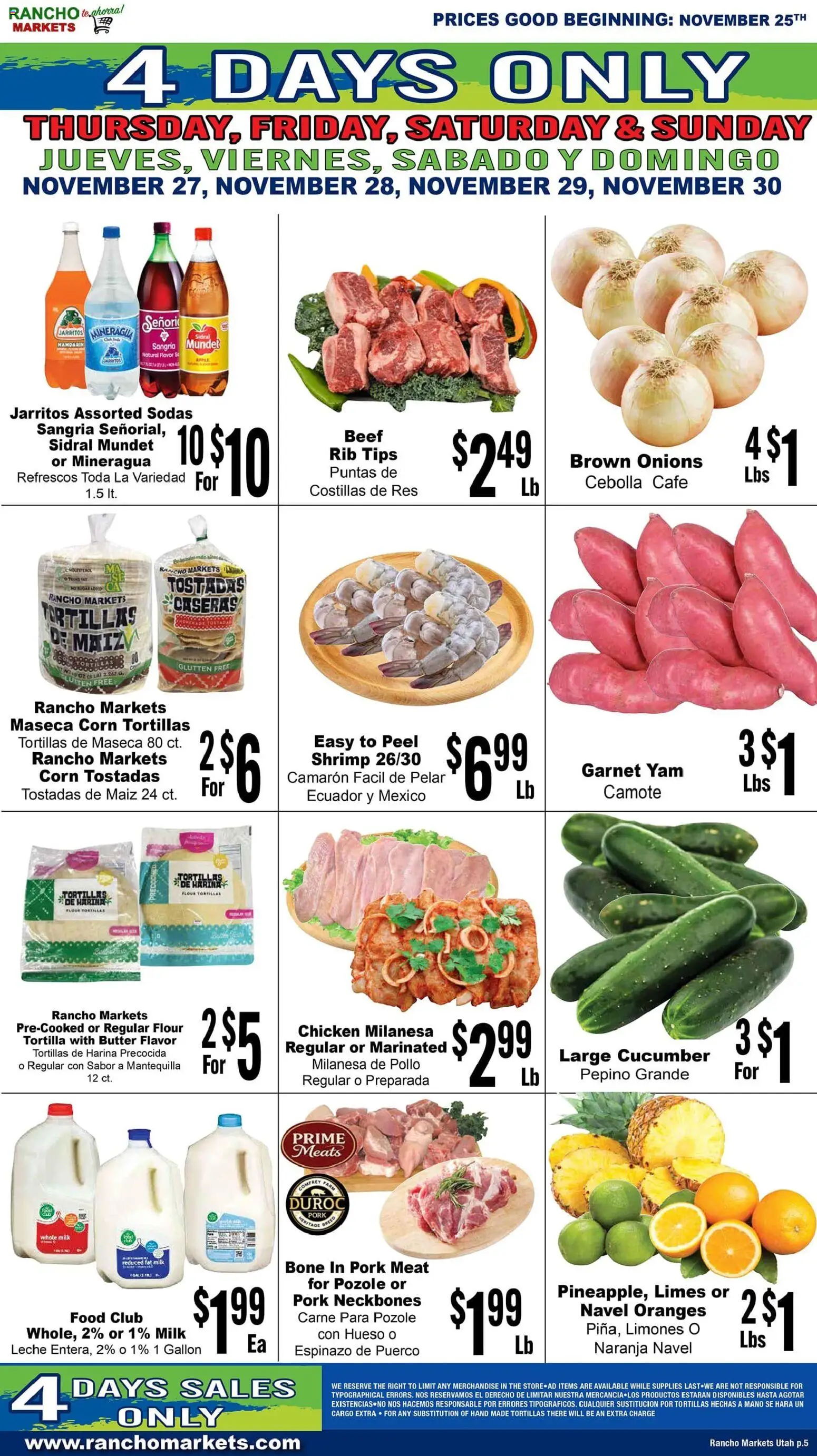 Rancho Markets Weekly Ad - valid from 25.11.2025 | Page: 5 | Products: Corn, Butter, Pork, Oranges