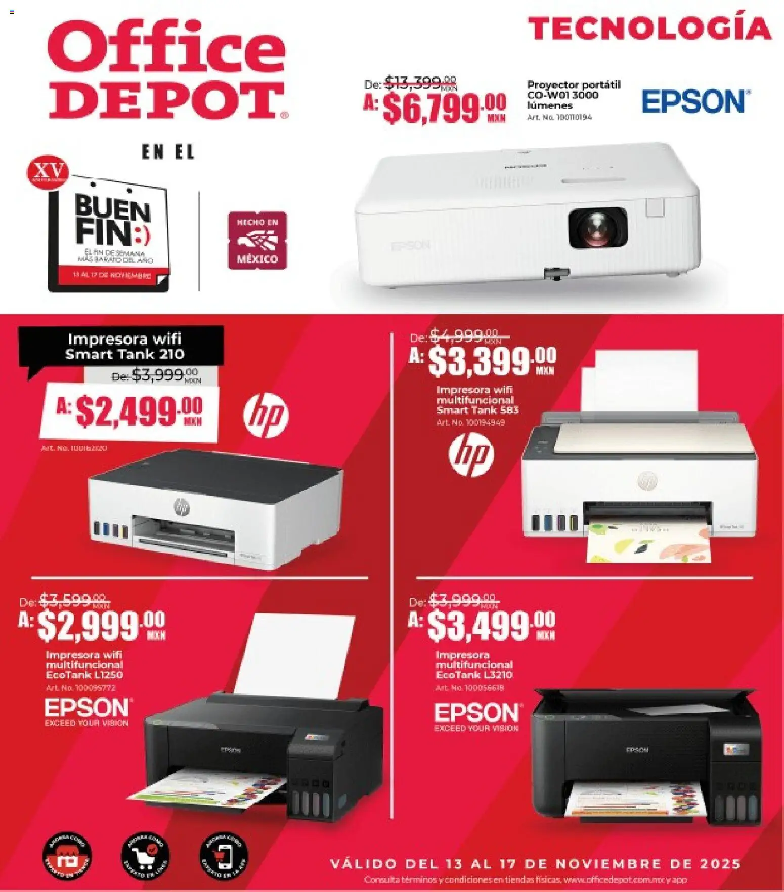 Nuevas ofertas de Office Depot válidas en toda la República Mexicana desde el 13.11.2025. ¡Encuentra las mejores ofertas en Office Depot Buen Fin! | Página: 5 | Productos: Proyector, Impresora