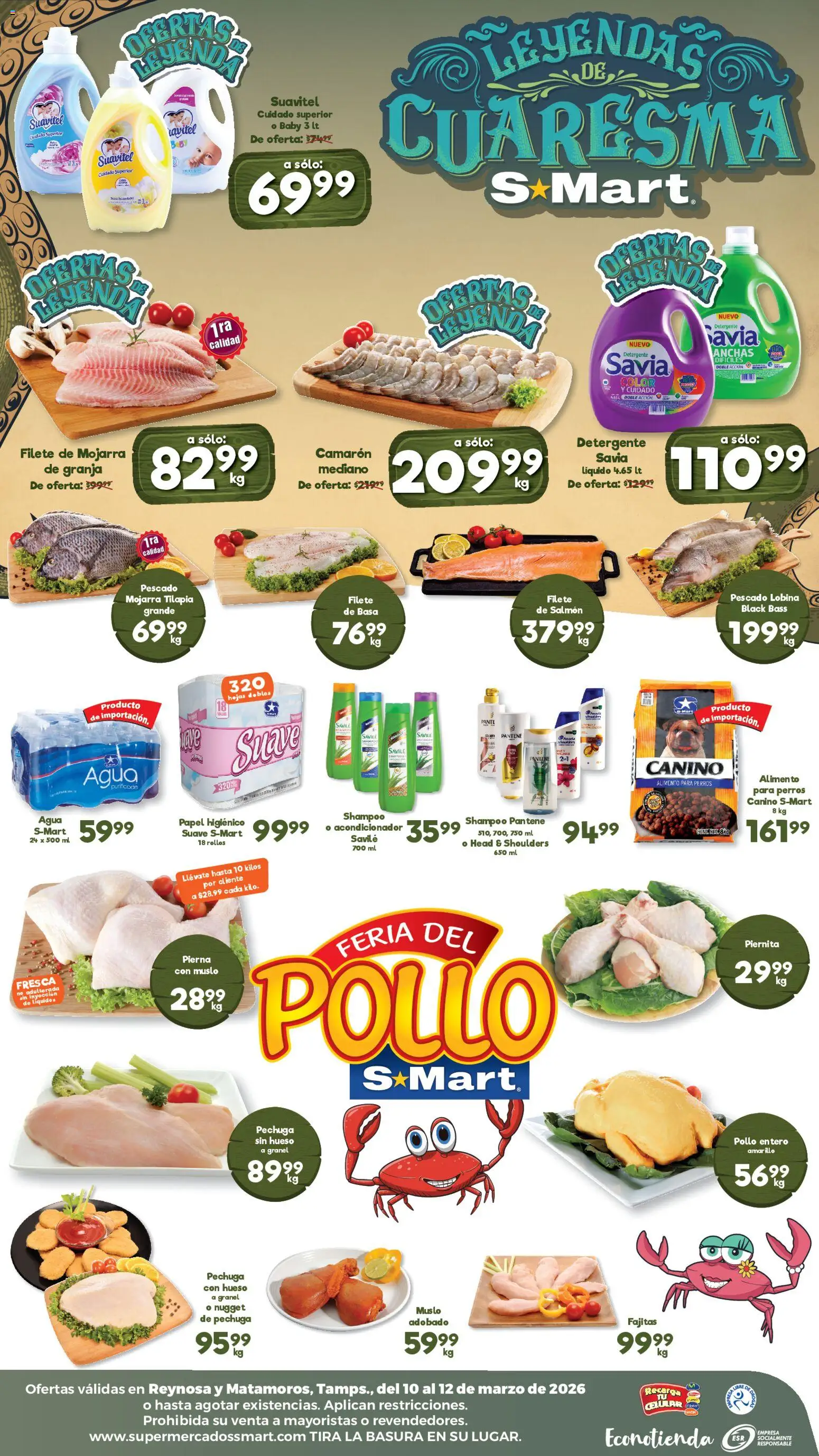 Nuevas ofertas de S-Mart válidas en toda la República Mexicana desde el 10.03.2026. ¡Encuentra las mejores ofertas en S-Mart folleto Matamoros! | Página: 2 | Productos: Pollo, Detergente, Agua, Papel higiénico