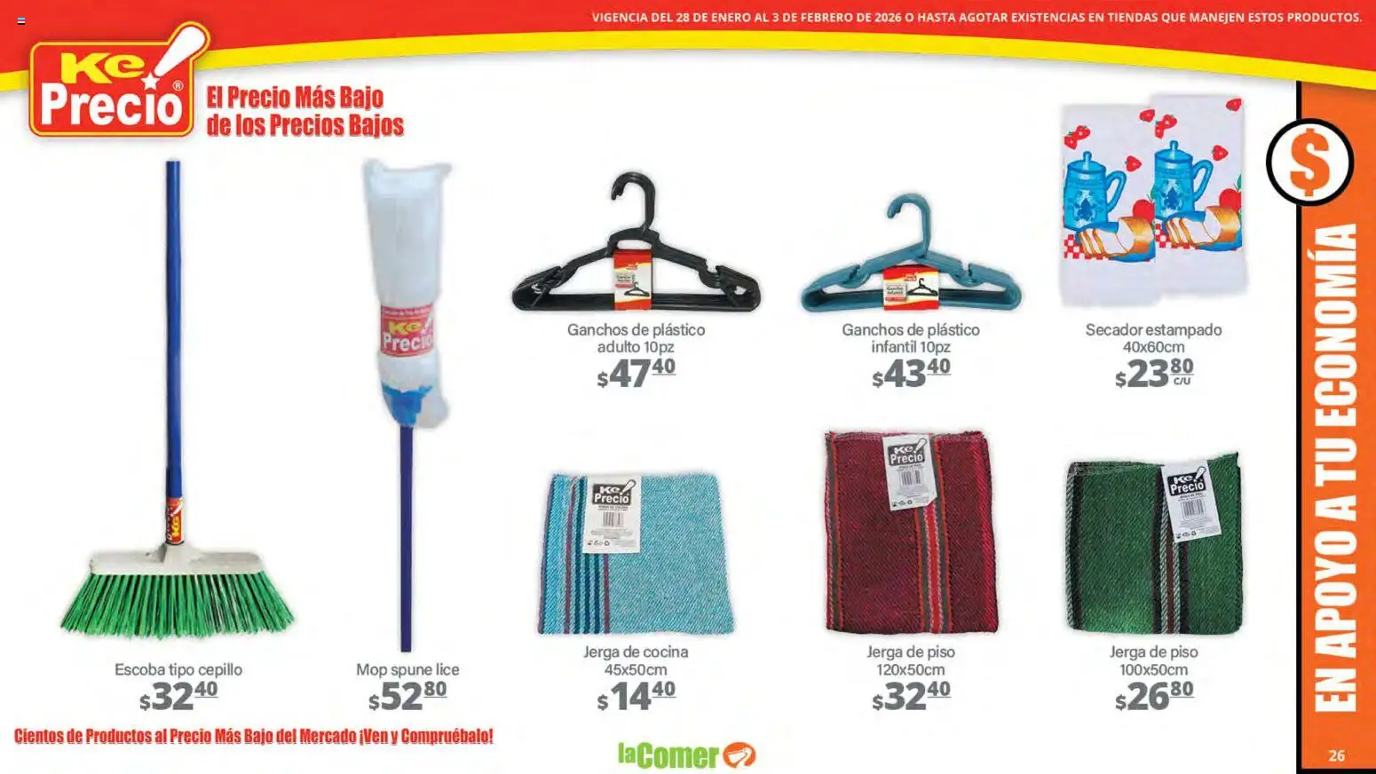 Nuevas ofertas de La Comer válidas en toda la República Mexicana desde el 28.01.2026. ¡Encuentra las mejores ofertas en La Comer folleto! | Página: 26 | Productos: Cepillo, Escoba, Cocina