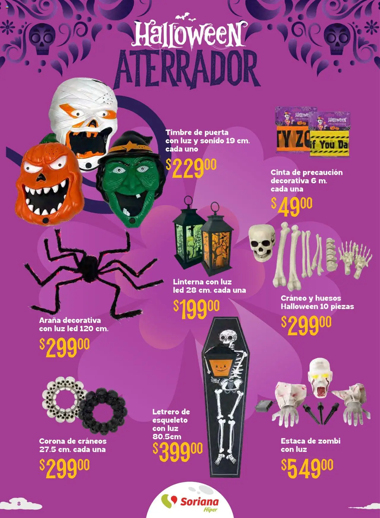 Nuevas ofertas de Soriana válidas en toda la República Mexicana desde el 16.10.2025. ¡Encuentra las mejores ofertas en Soriana - Halloween y Día de muertos Híper Nacional! | Página: 8 | Productos: Linterna, Timbre, Cinta