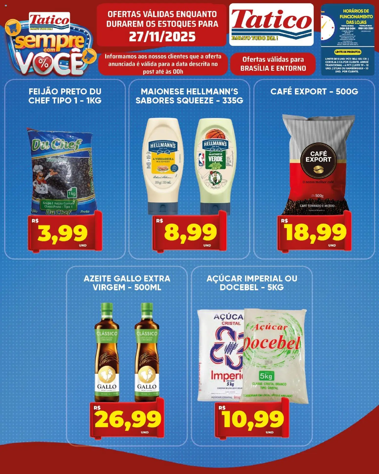 Tatico Folheto - válido de 27.11.2025 | Página: 11 | Produtos: Leite, Hambúrguer, Açúcar, Maionese