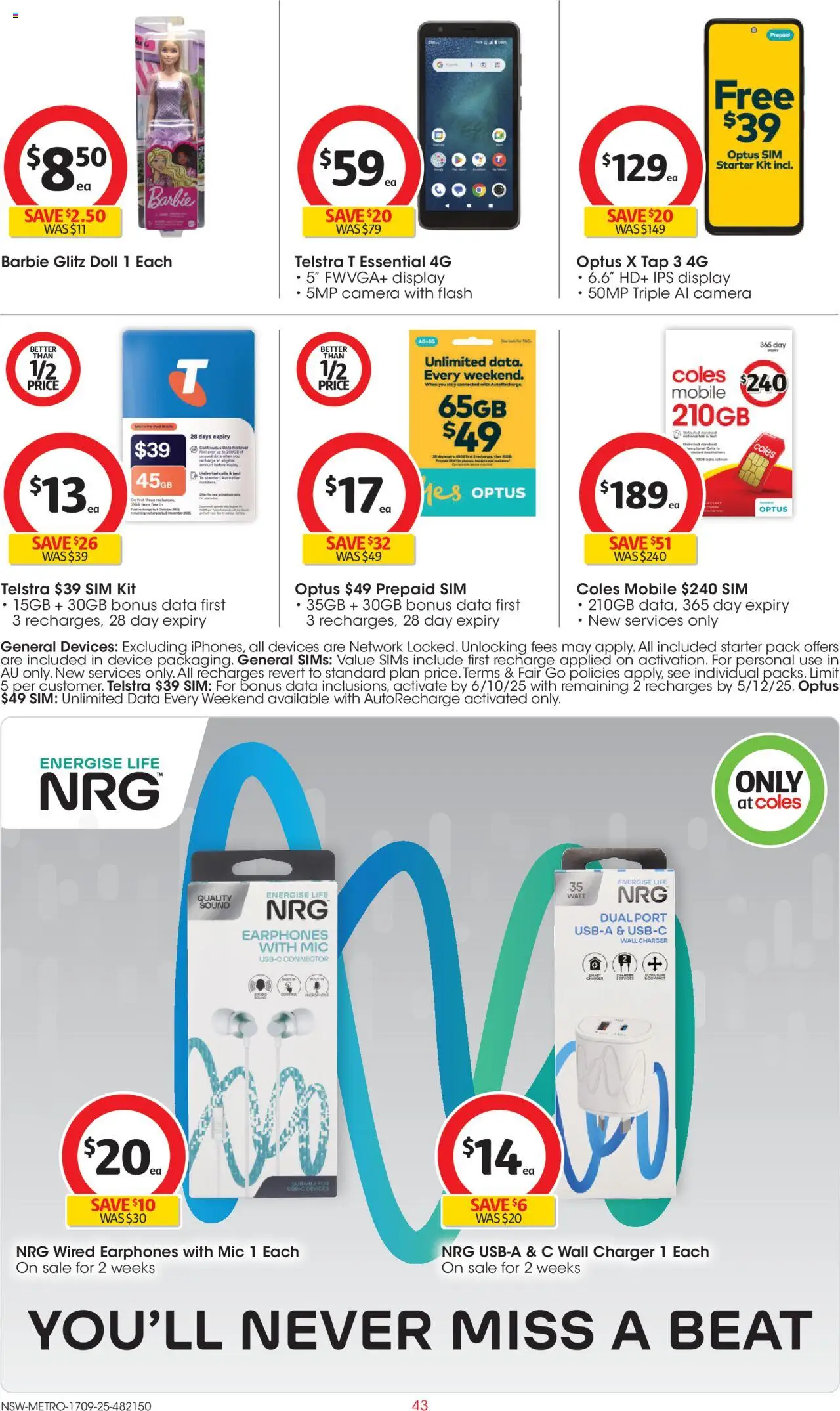 Coles catalogue - valid from 17.09.2025 | Page: 43 | Products: Charger, Device, Earphones, Mobile