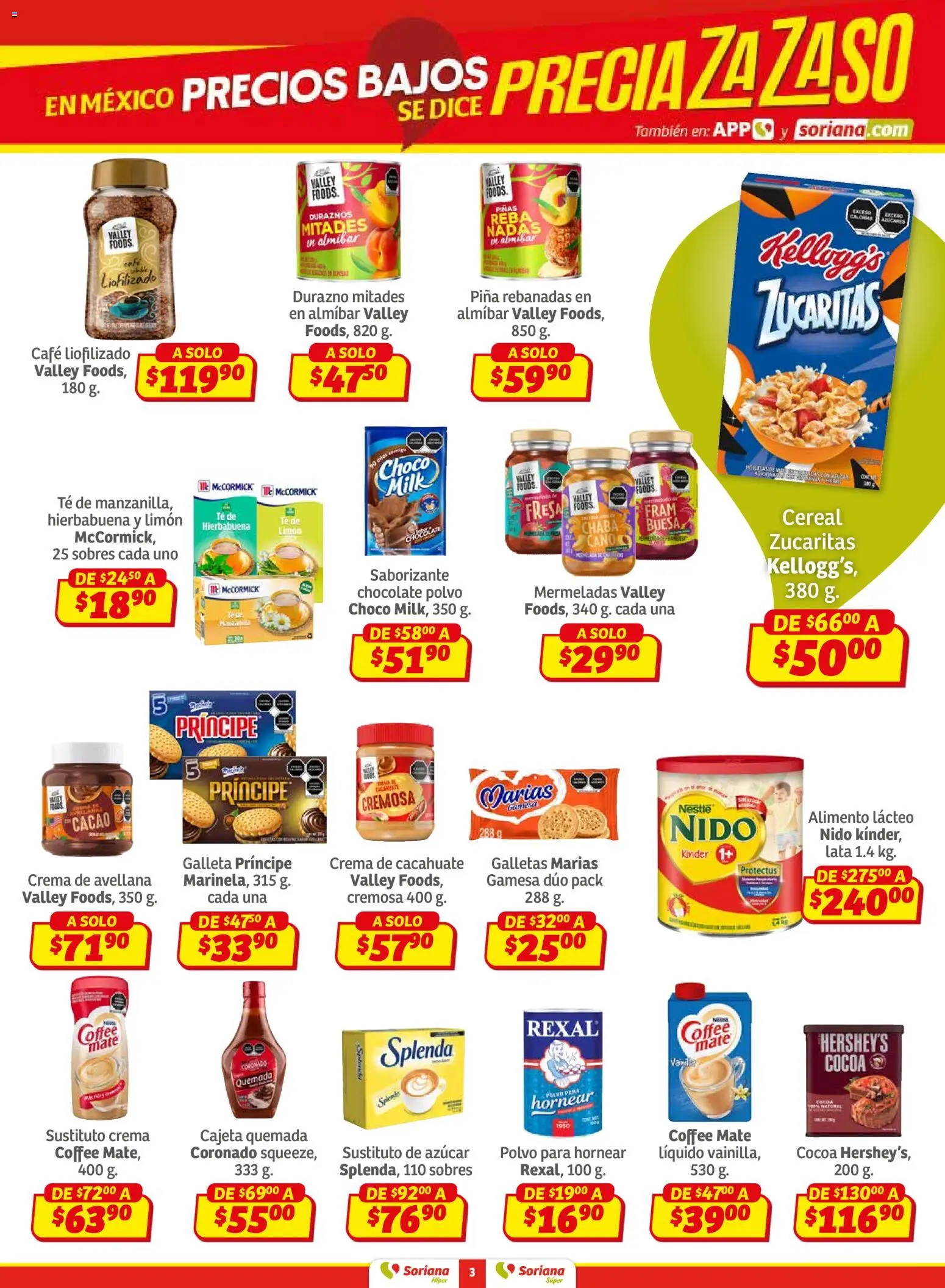 Nuevas ofertas de Soriana válidas en toda la República Mexicana desde el 30.01.2026. ¡Encuentra las mejores ofertas en Soriana - Preciazazaso Híper: Ags, Col, Gto, Jal, Mich! | Página: 3 | Productos: Durazno, Crema, Limón, Chocolate