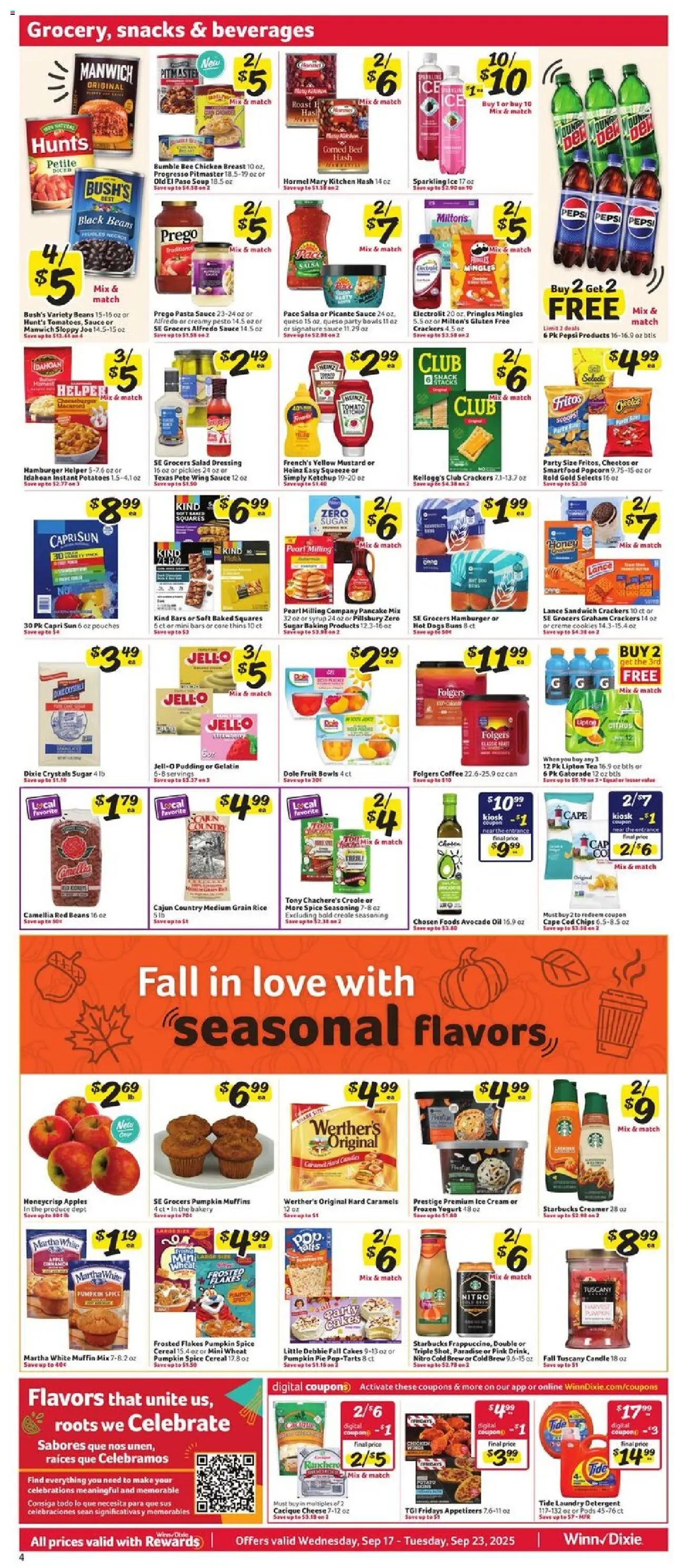 Winn Dixie Weekly Circular - LA - valid from 17.09.2025 | Page: 5 | Products: Yogurt, Apples, Ice cream, Sauce