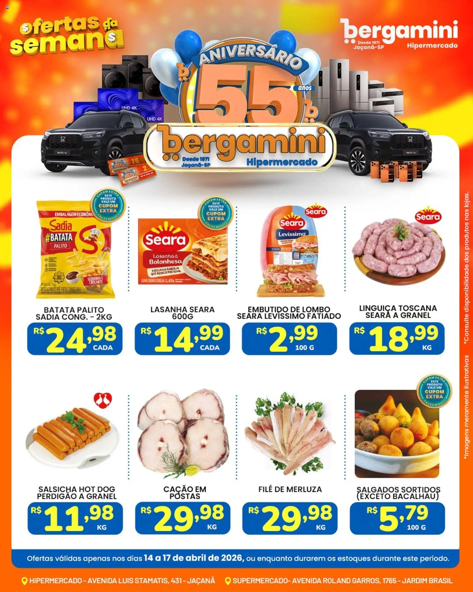 Supermercado Bergamini Folheto - válido de 14.04.2026 | Página: 3 | Produtos: Salsicha, Linguiça, Lasanha, Bandeja