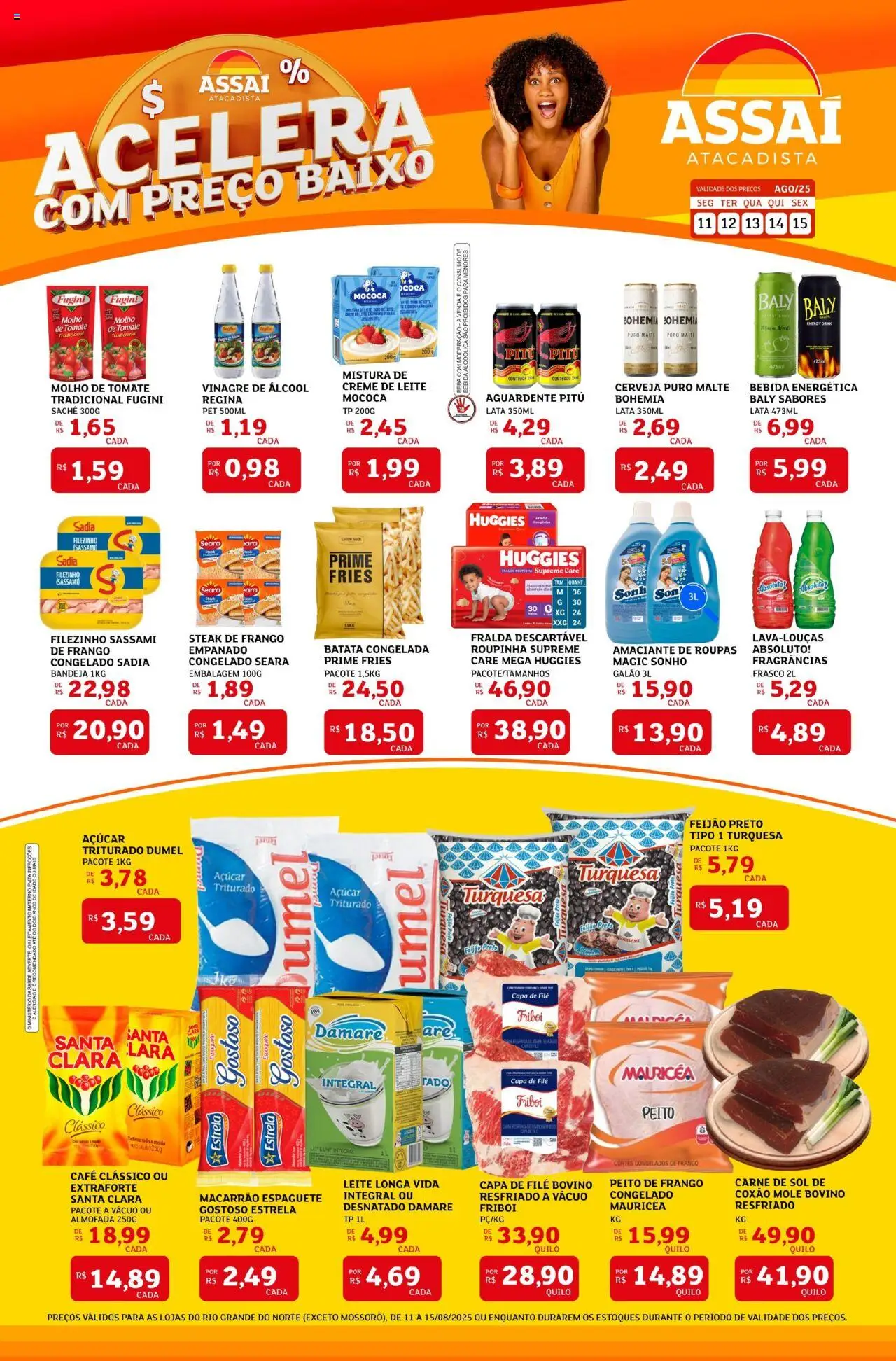 Assaí Atacadista Folheto - válido de 11.08.2025 | Página: 1 | Produtos: Almofada, Cerveja, Baixo, Creme de leite