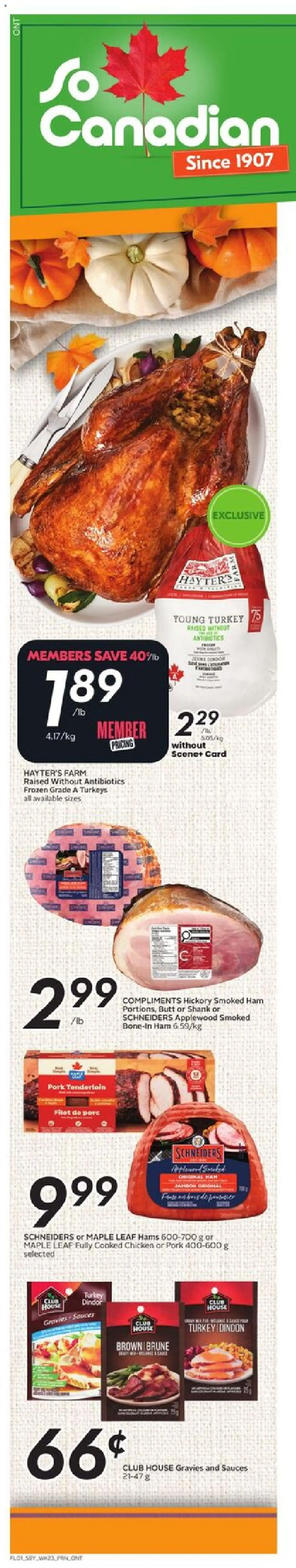Sobeys flyer valid from 02.10.2025 | Page: 2 | Products: Turkey, Ham, Chicken, Pork