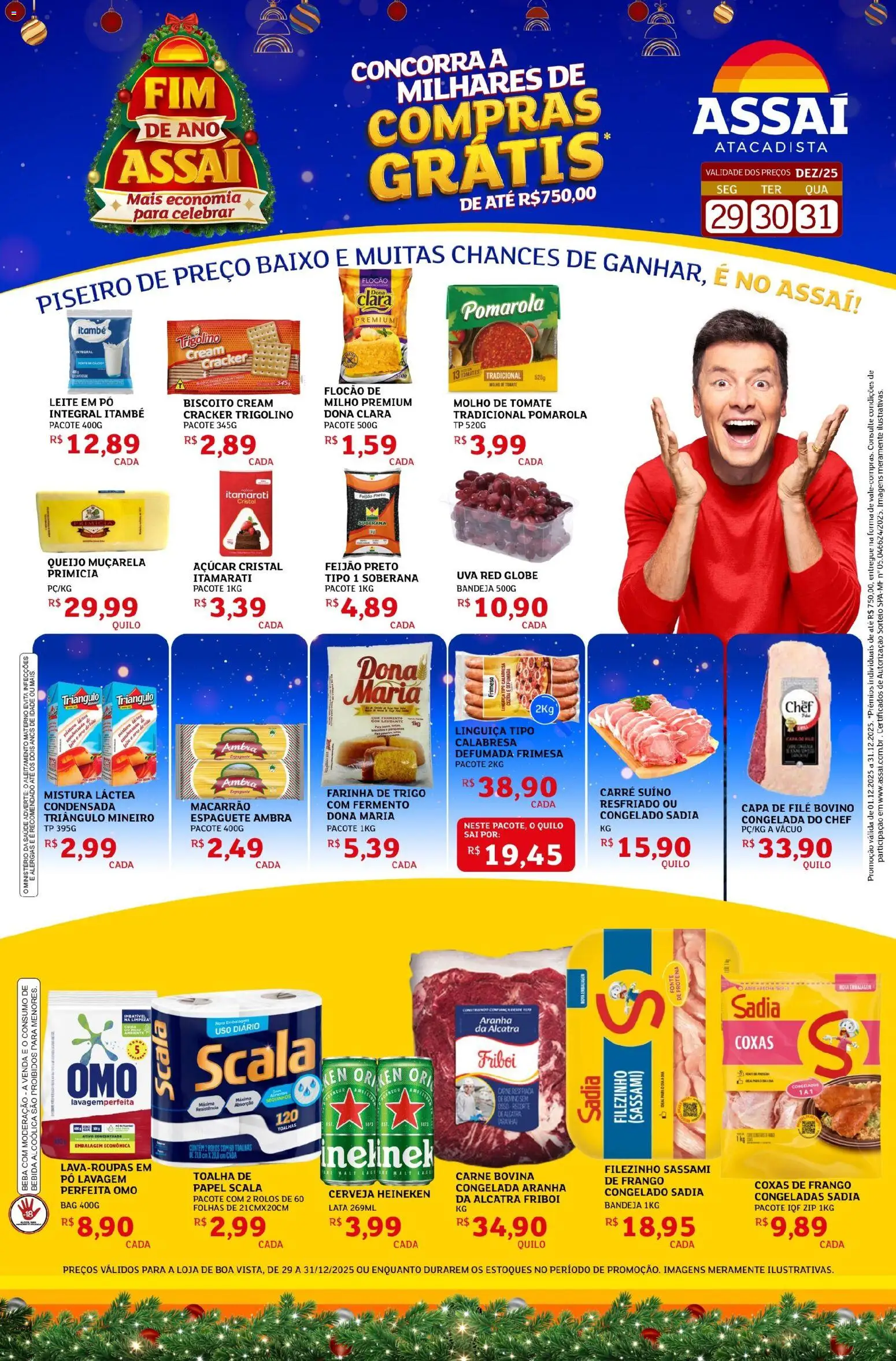 Assaí Atacadista Folheto - válido de 28.12.2025 | Página: 1 | Produtos: Queijo, Muçarela, Açúcar, Leite em pó