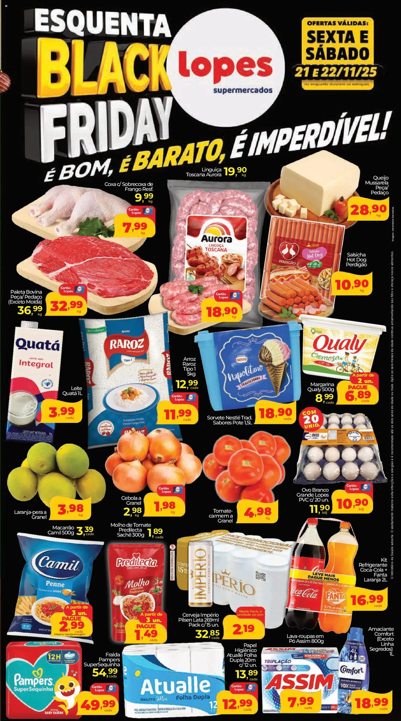 Lopes Supermercados Folheto - válido de 21.11.2025 | Página: 1 | Produtos: Salsicha, Linguiça, Queijo, Massa