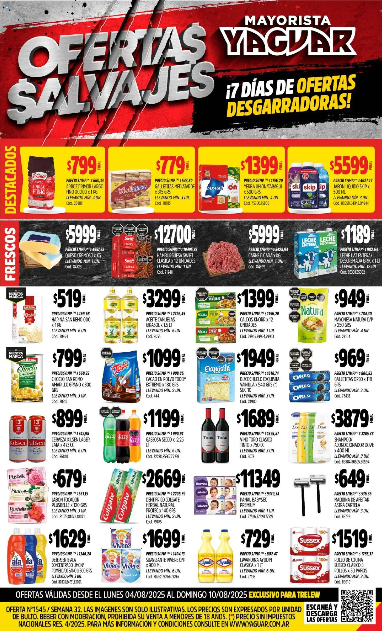 Yaguar - Trelew │ válido desde el 04.08.2025 | Página: 1 | Productos: Galletitas, Polvo, Gaseosa, Vino