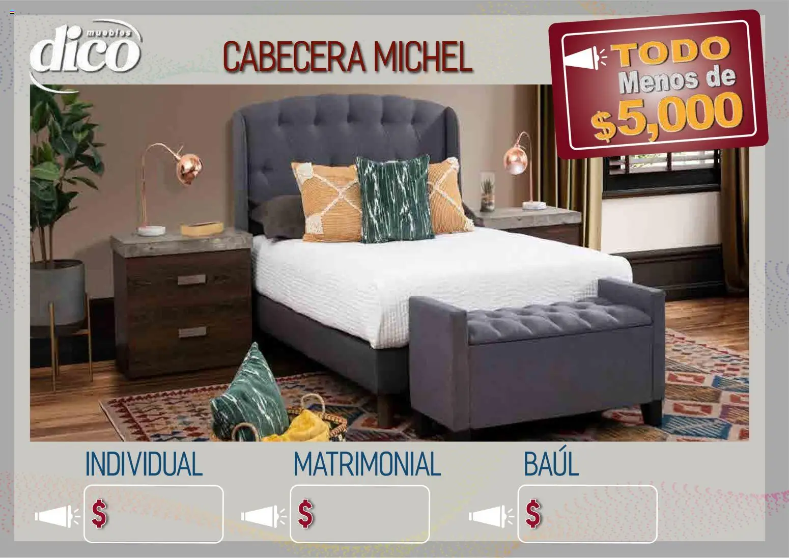 Nuevas ofertas de Muebles Dico válidas en toda la República Mexicana desde el 09.04.2026. ¡Encuentra las mejores ofertas en Muebles Dico catálogo Todo menos de 5000 Pacifico! | Página: 13 | Productos: Cabecera