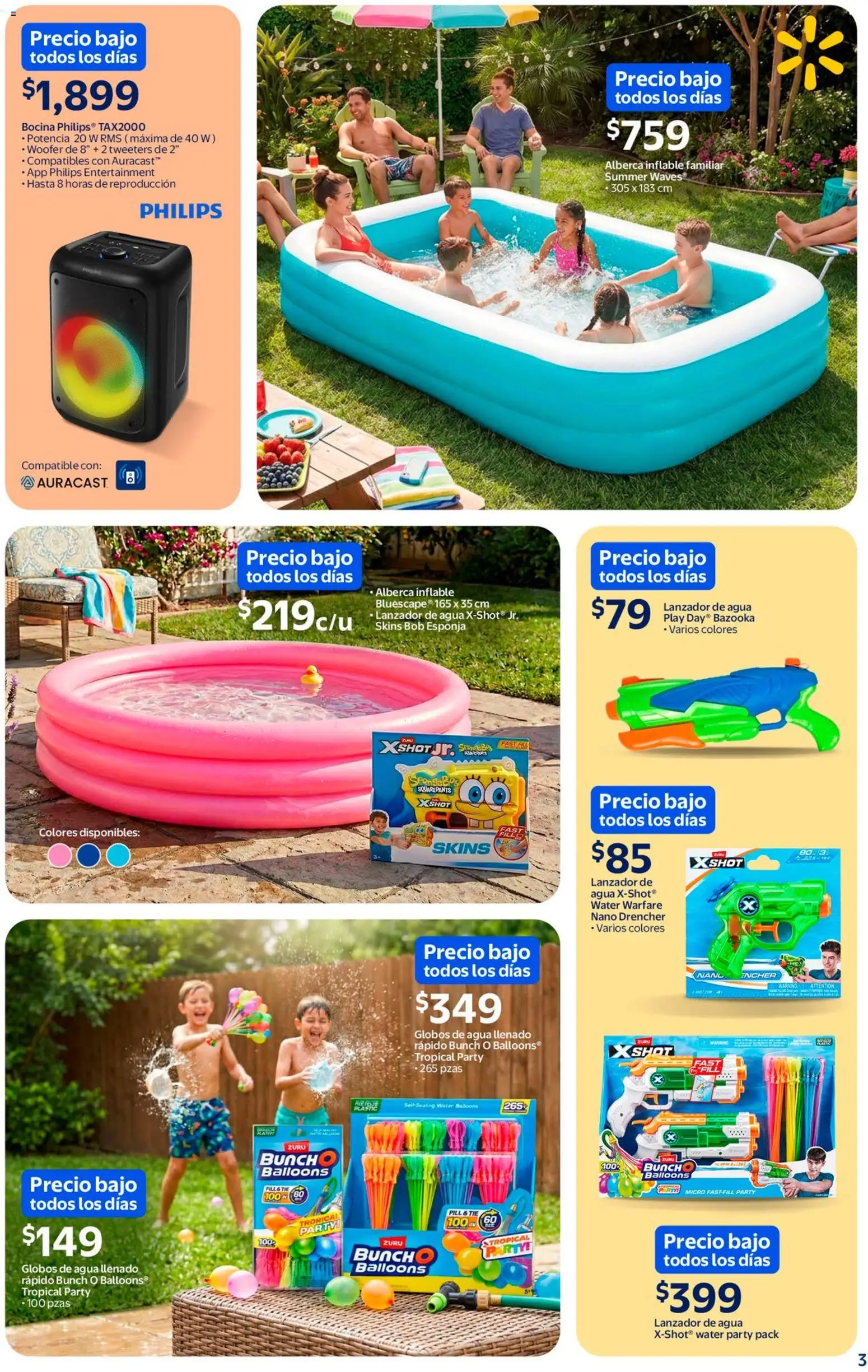 Nuevas ofertas de Walmart válidas en toda la República Mexicana desde el 05.03.2026. ¡Encuentra las mejores ofertas en Walmart folleto Sol, arena y bronceador a precios bajos! | Página: 3 | Productos: Esponja, Agua, Bocina, Shot