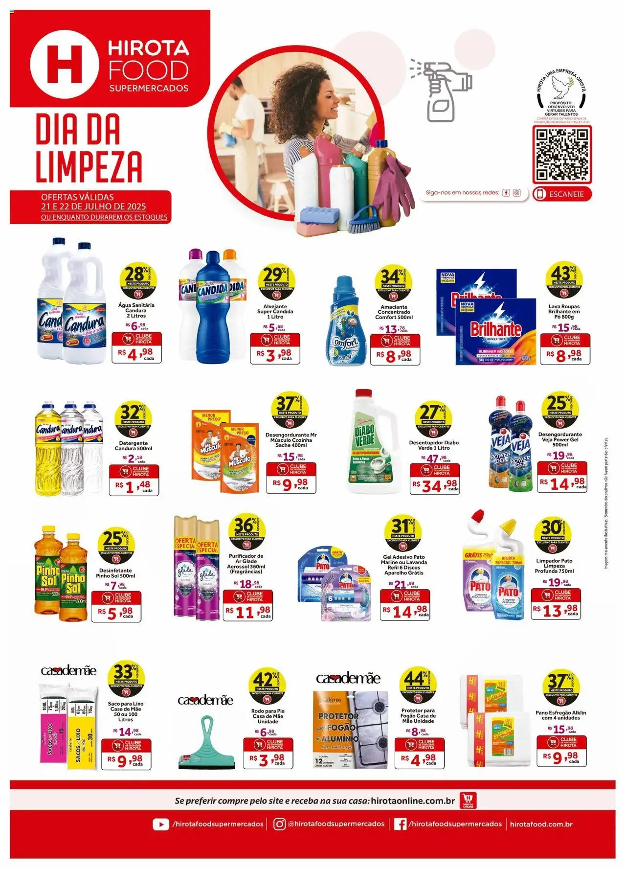 Hirota Food Folheto - válido de 21.07.2025 | Página: 1 | Produtos: Saco para lixo, Cloro, Rodo, Esfregão