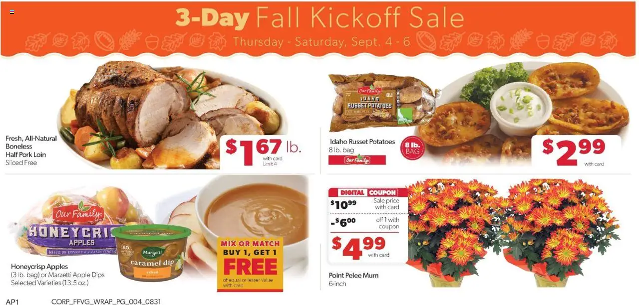 Family Fare Weekly Ad - valid from 31.08.2025 | Page: 8 | Products: Pork, Apples, Potatoes, Bag