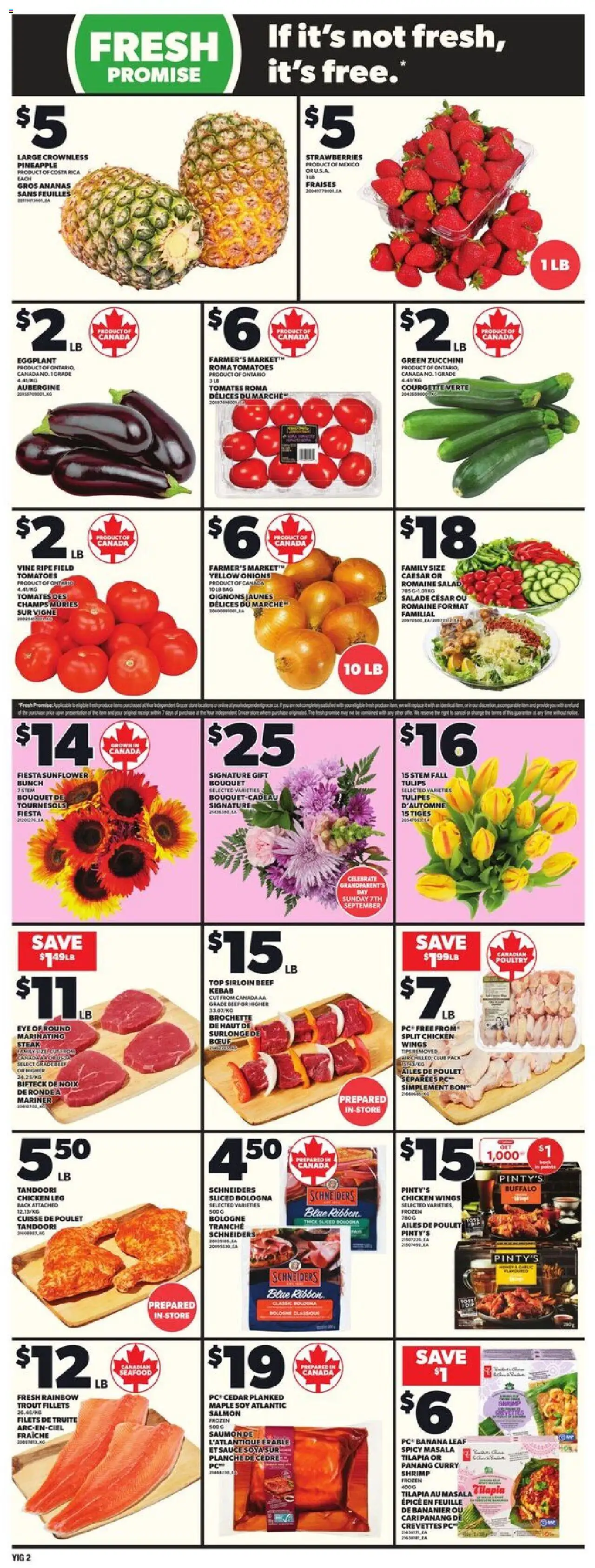 Independent Grocer flyer valid from 04.09.2025 | Page: 6 | Products: Pineapple, Strawberries, Belt, Chicken wings