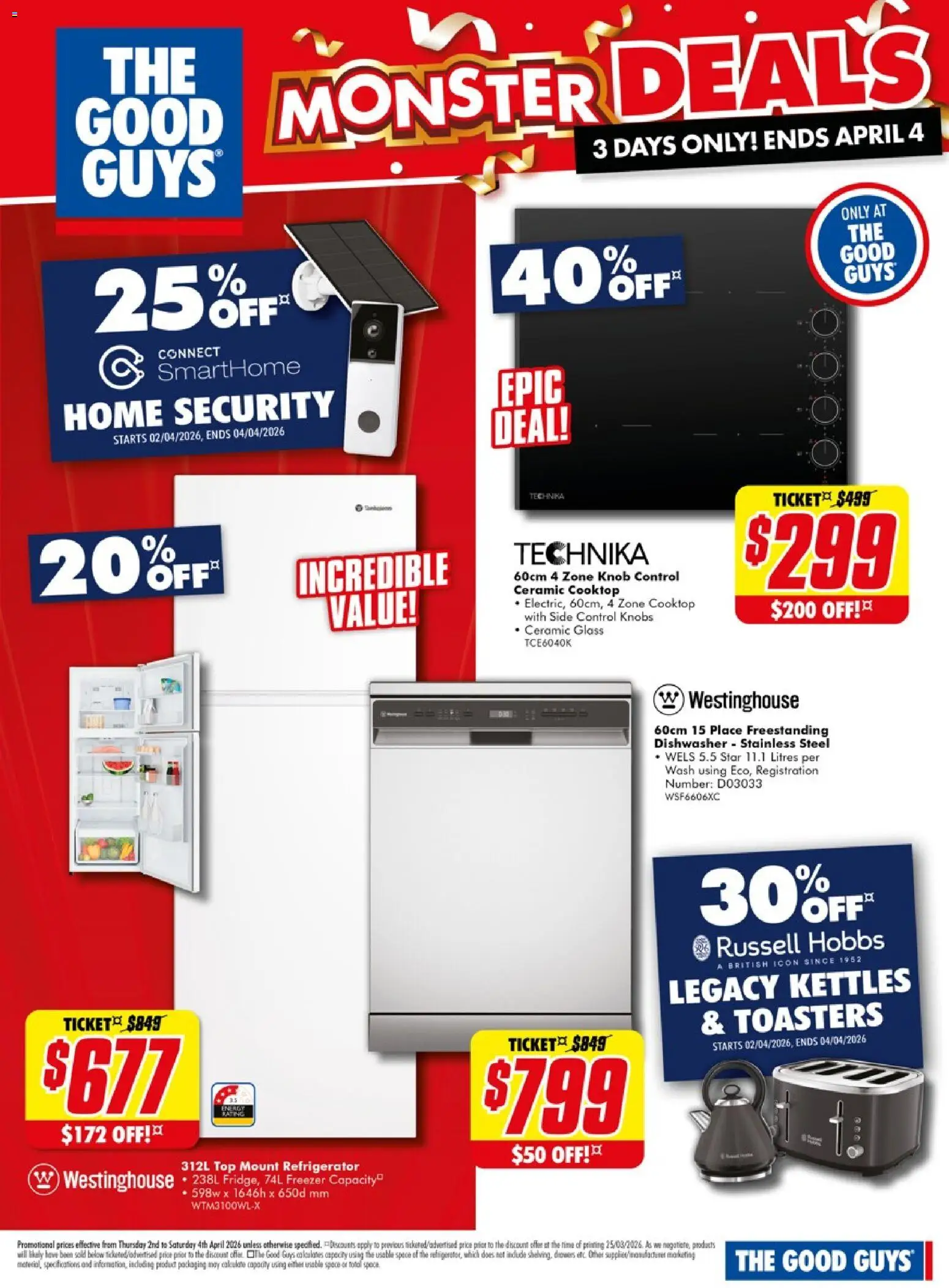 The Good Guys catalogue - valid from 01.04.2026 | Page: 2 | Products: Freezer, Refrigerator, Cooktop, Dishwasher