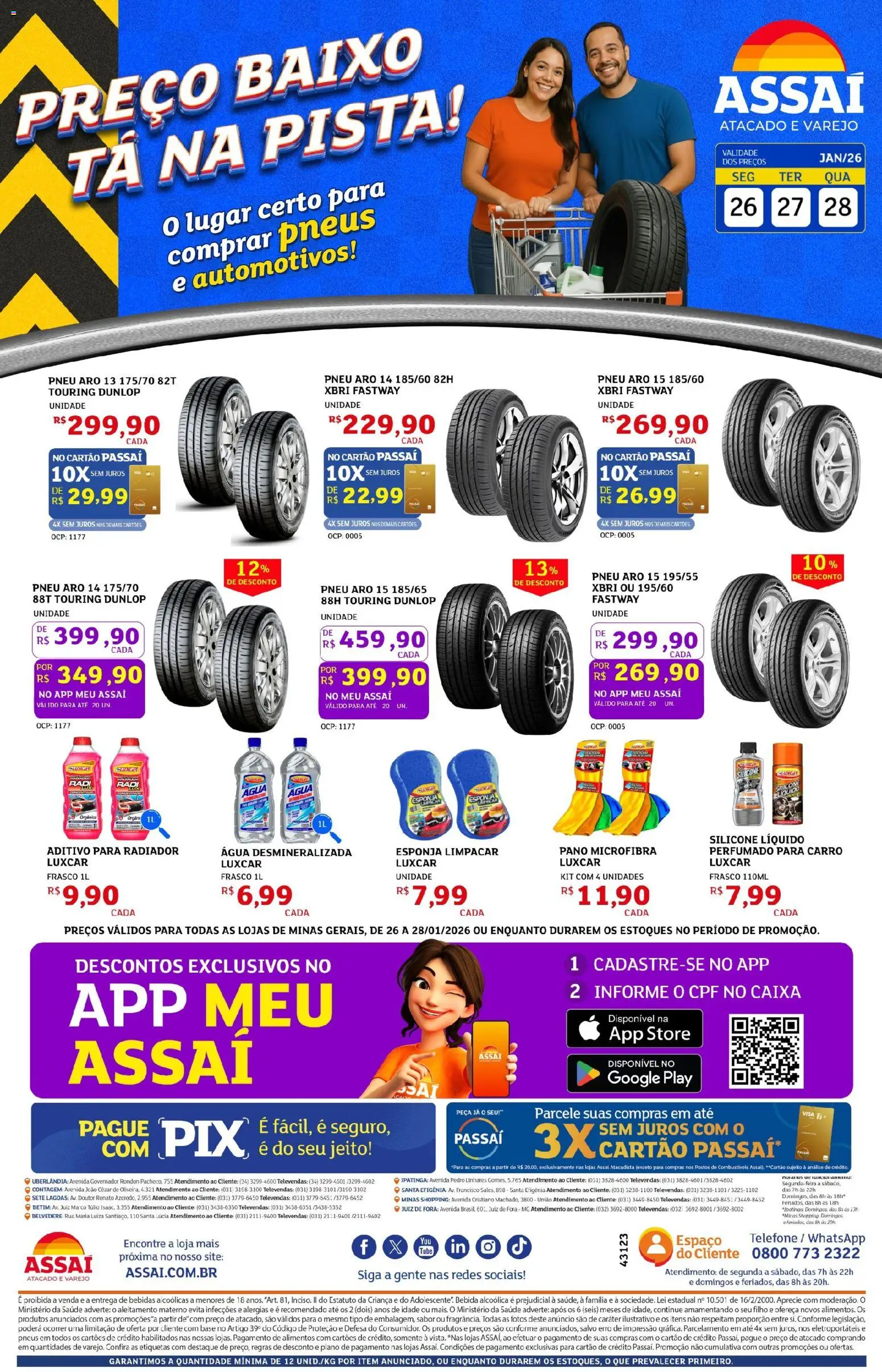 Assaí Atacadista Folheto - válido de 26.01.2026 | Página: 1 | Produtos: Radiador, Pneus, Base, Bebida