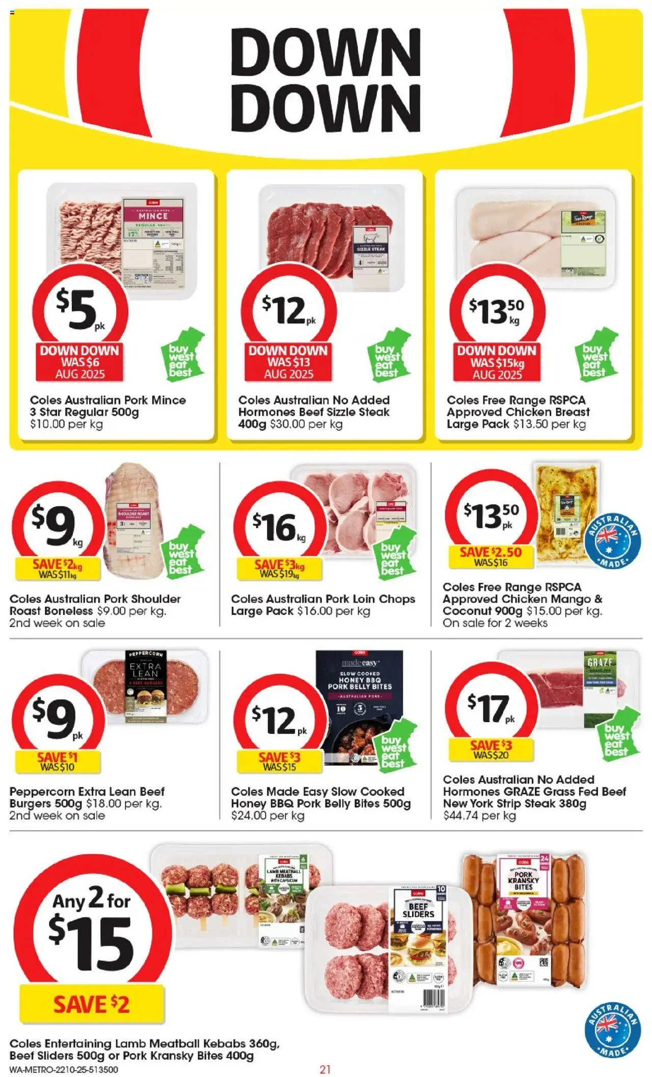 Coles catalogue - valid from 22.10.2025 | Page: 21 | Products: Grass, Pork, Lamb, Steak