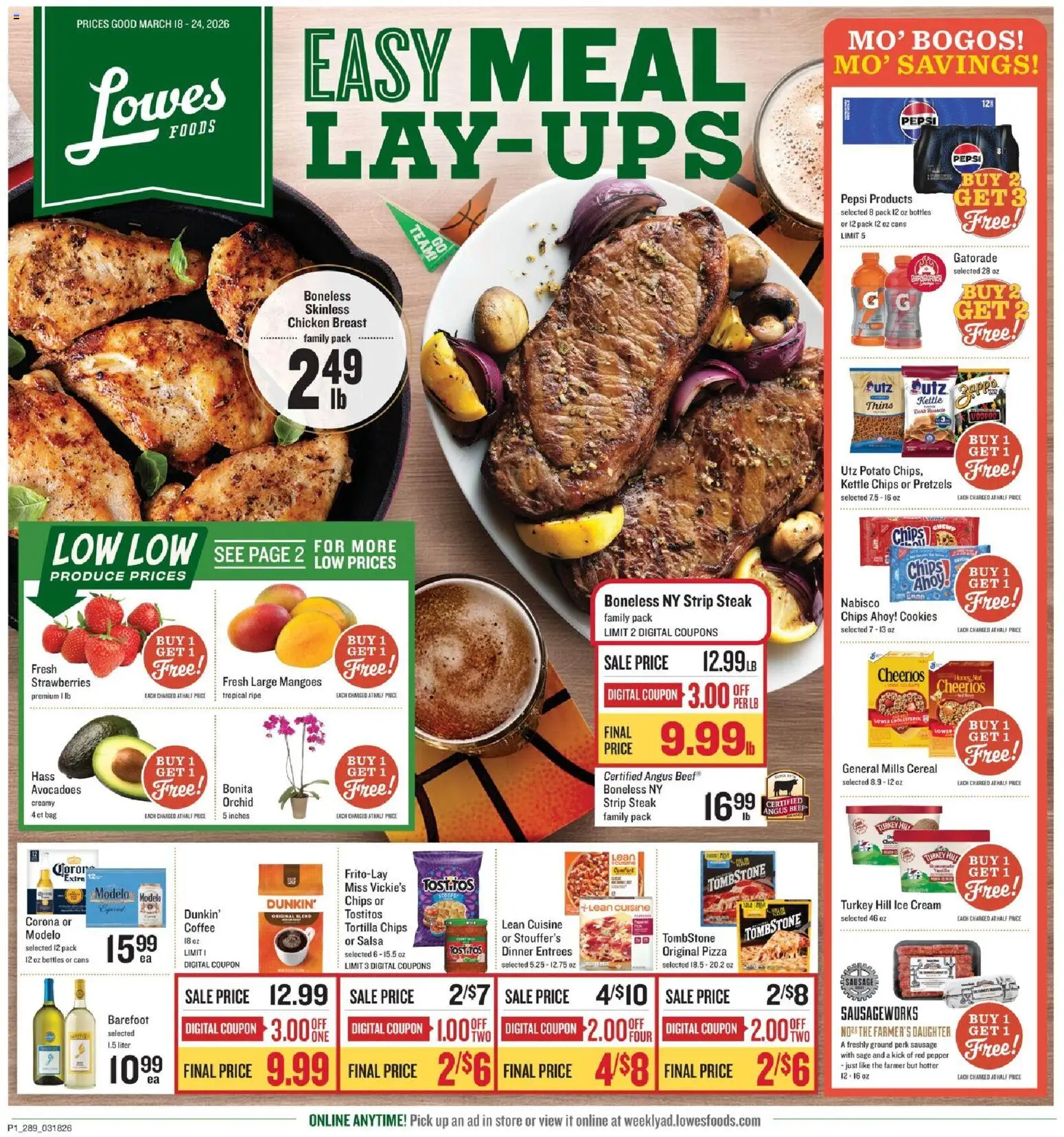 Lowes Foods Weekly Ad - GA - valid from 18.03.2026 | Page: 1 | Products: Coffee, Chips, Cream, Sausage