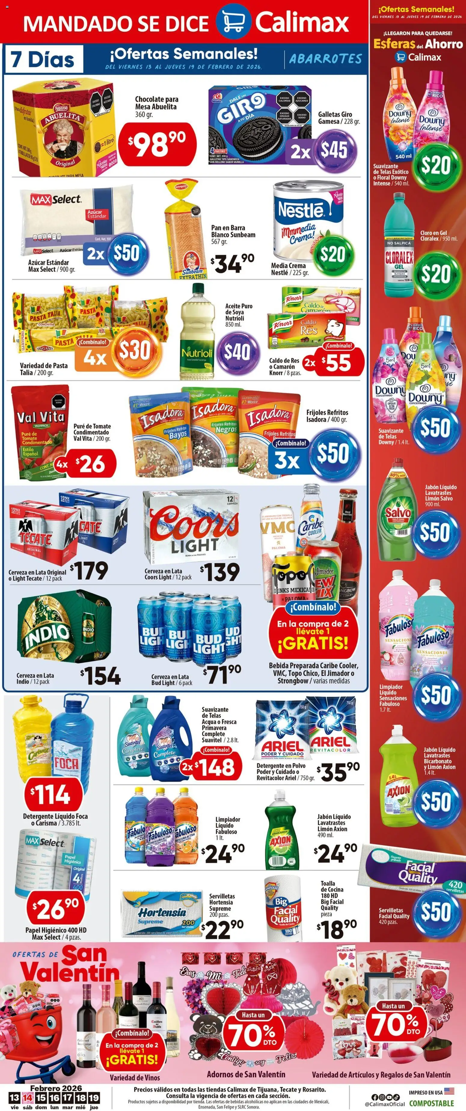 Nuevas ofertas de Calimax válidas en toda la República Mexicana desde el 13.02.2026. ¡Encuentra las mejores ofertas en Calimax folleto Rosarito! | Página: 6 | Productos: Crema, Limón, Res, Servilletas