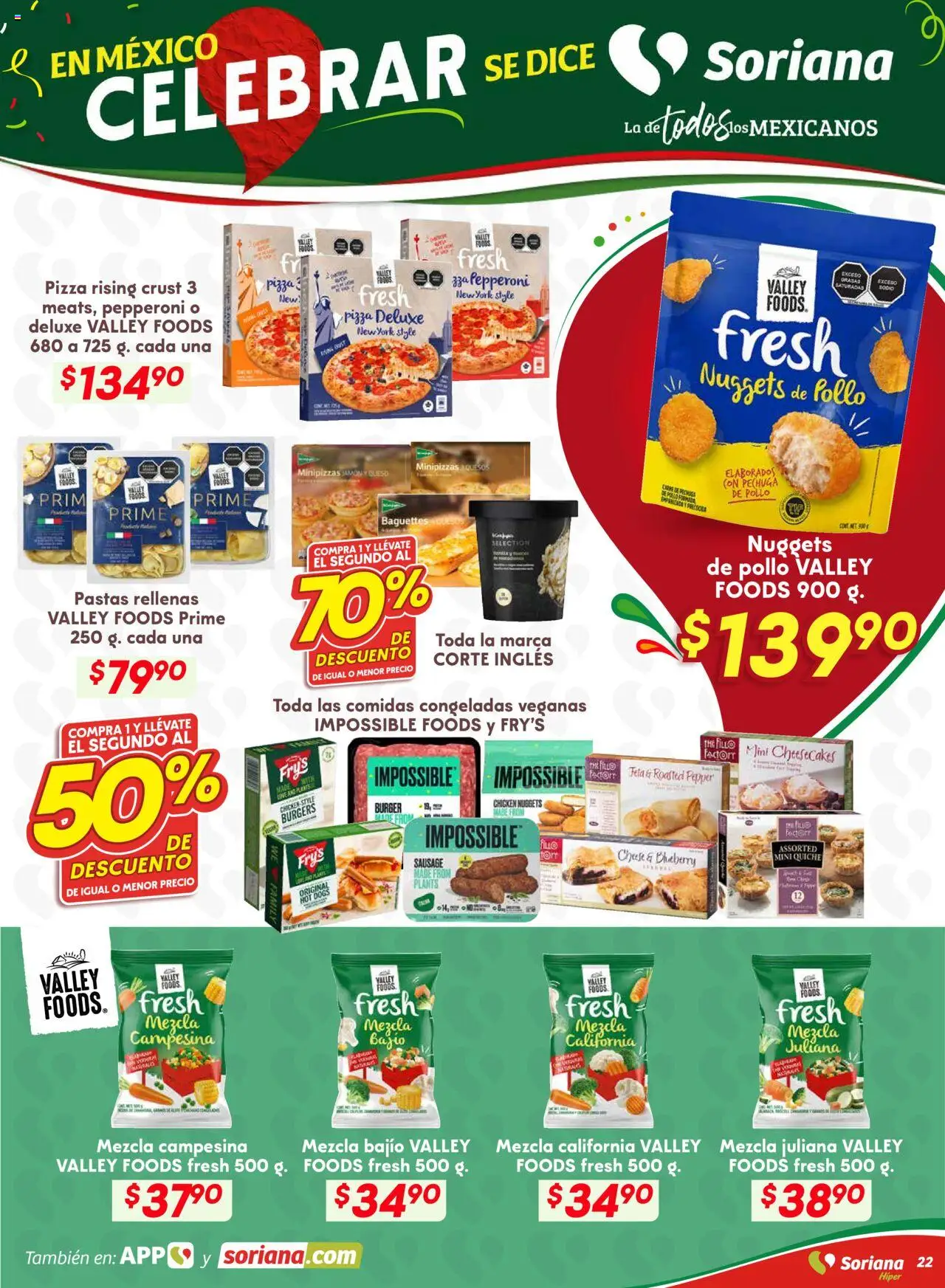 Nuevas ofertas de Soriana válidas en toda la República Mexicana desde el 28.08.2025. ¡Encuentra las mejores ofertas en Soriana - Preciazazaso Híper: Valle de México! | Página: 22 | Productos: Pollo, Queso, Jamón, Pizza