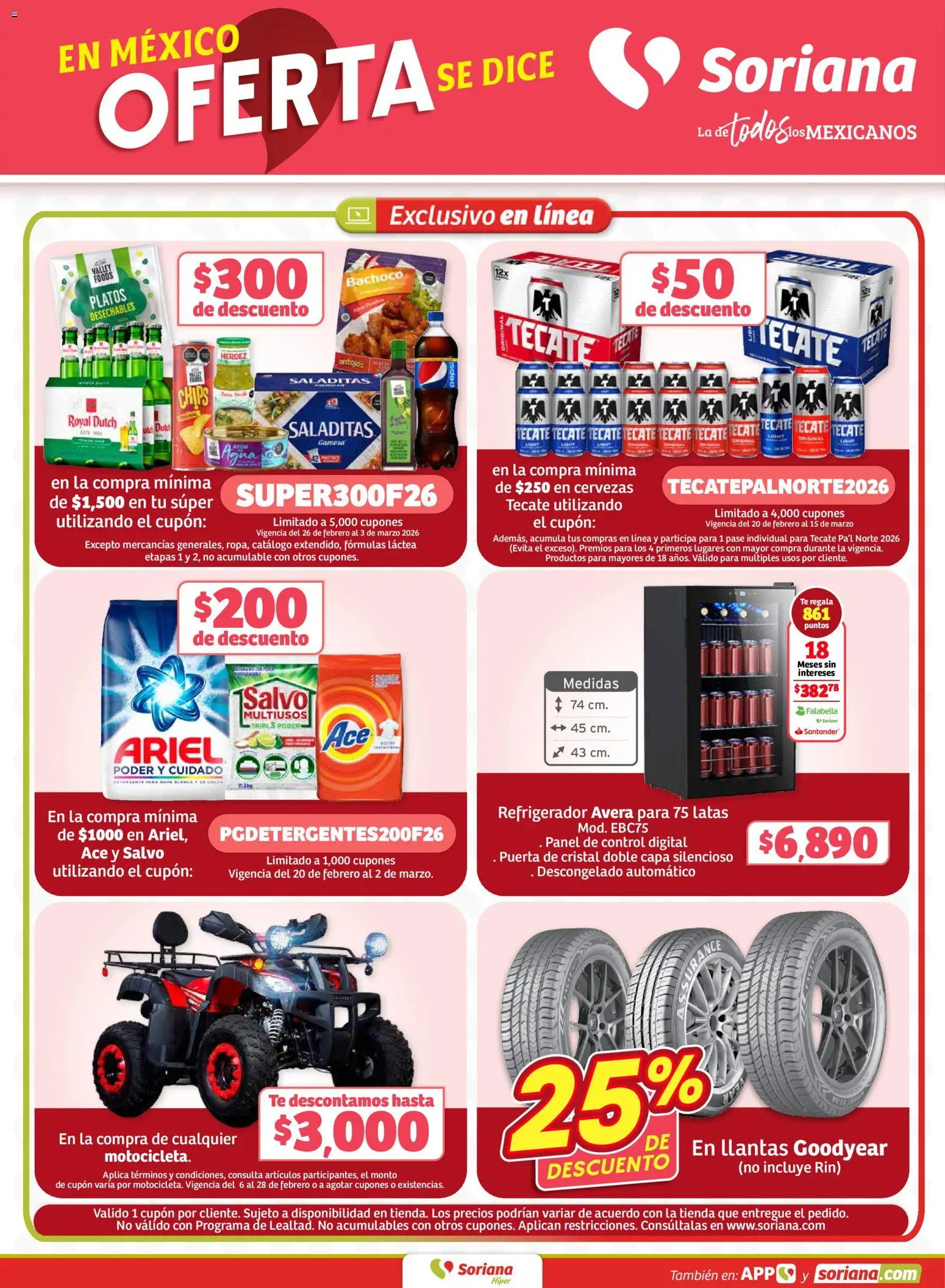 Nuevas ofertas de Soriana válidas en toda la República Mexicana desde el 26.02.2026. ¡Encuentra las mejores ofertas en Soriana - Fin de Semana Híper: Ags, Nay, Jal, Qro, Col, Mich, Gto, Hgo, Tlax, Mor, Pue, Gro, Oax, Edo. de Mex, Valle de México, Za! | Página: 9 | Productos: Refrigerador, Agua, Té