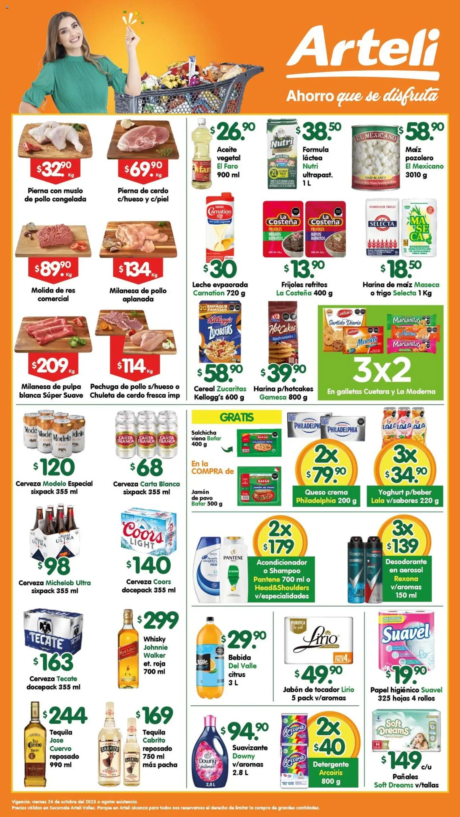 Nuevas ofertas de Arteli válidas en toda la República Mexicana desde el 24.10.2025. ¡Encuentra las mejores ofertas en Arteli folleto Valles! | Página: 1 | Productos: Salchicha, Queso crema, Crema, Leche