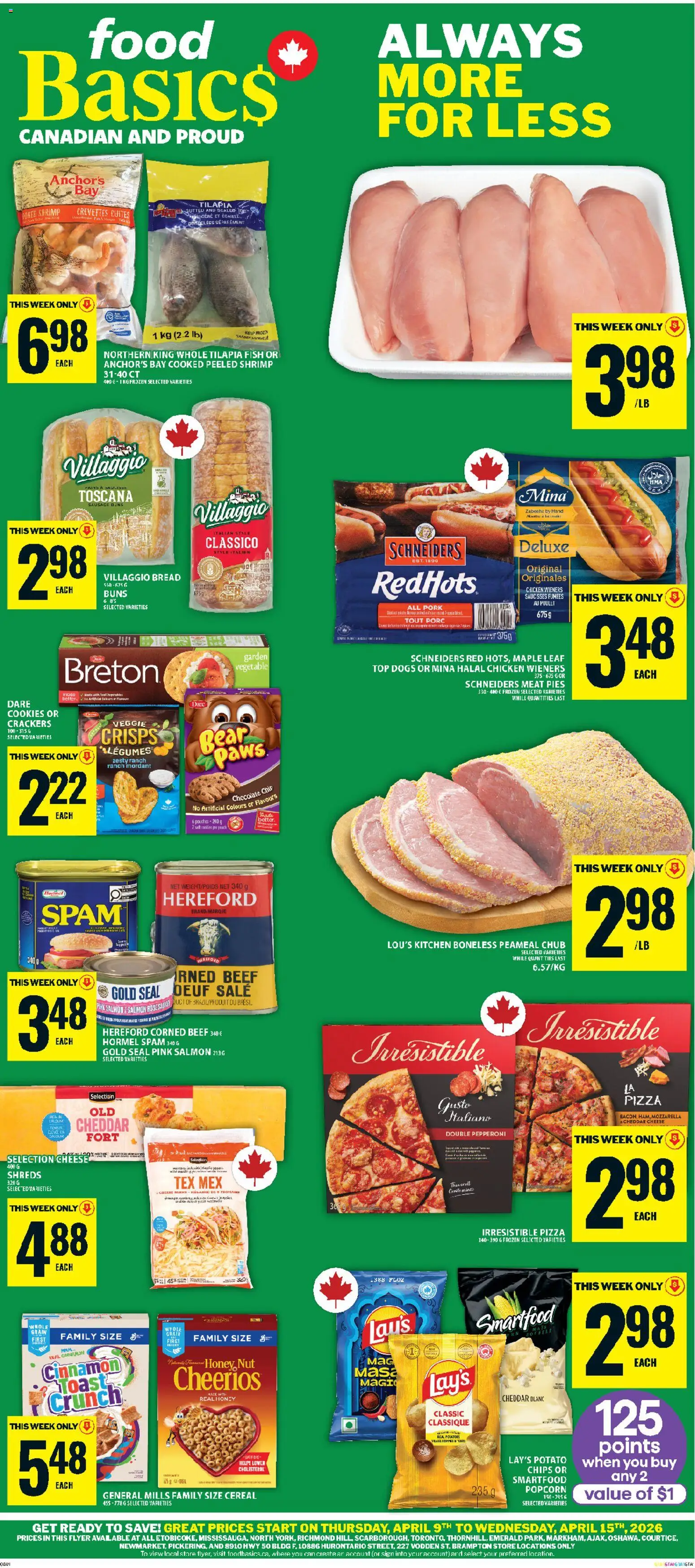 Food Basics flyer valid from 09.04.2026 | Page: 1 | Products: Beef, Potatoes, Bread, Chocolate