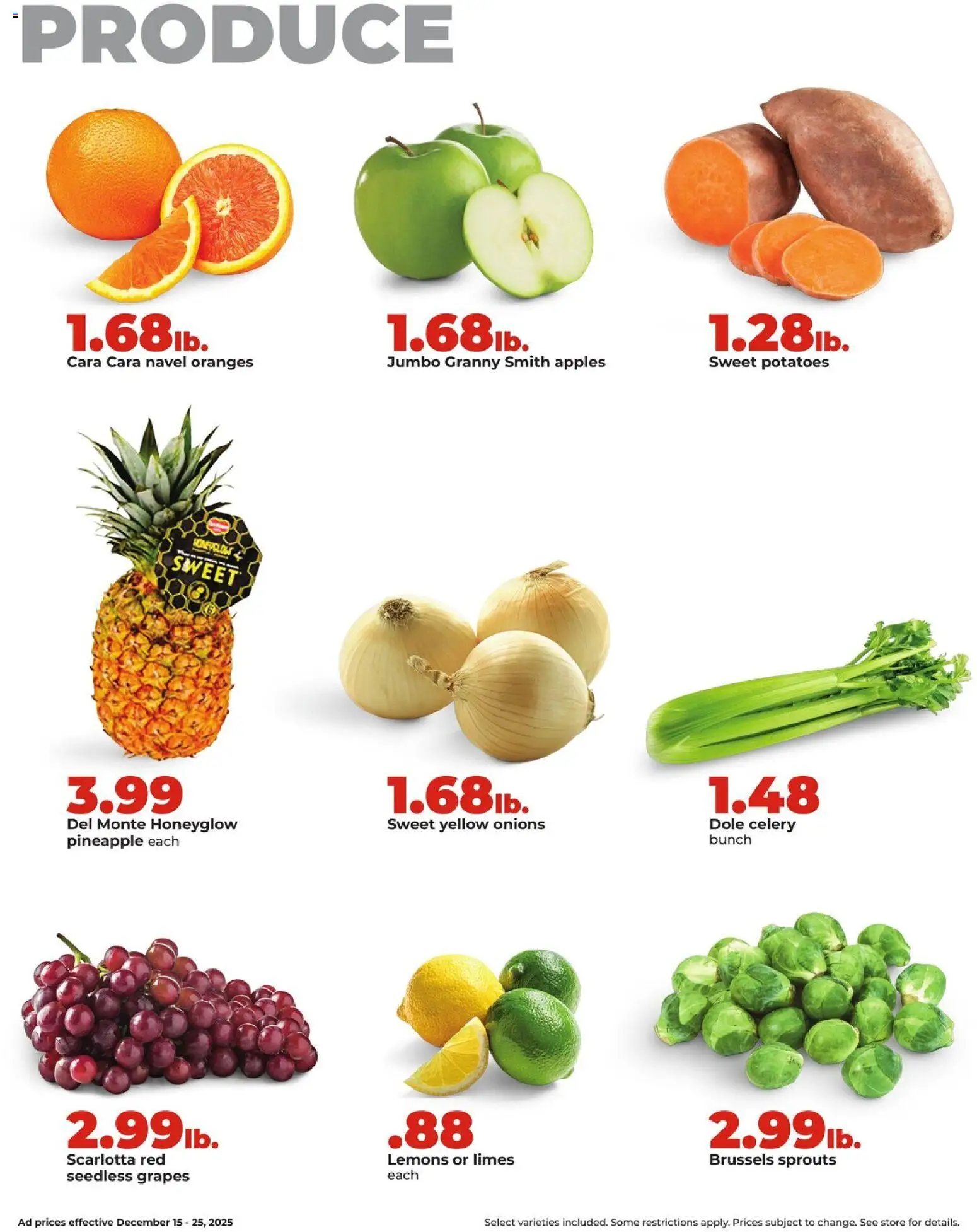 HyVee Weekly Ad - valid from 15.12.2025 | Page: 15 | Products: Brussels Sprouts, Apples, Oranges, Pineapple