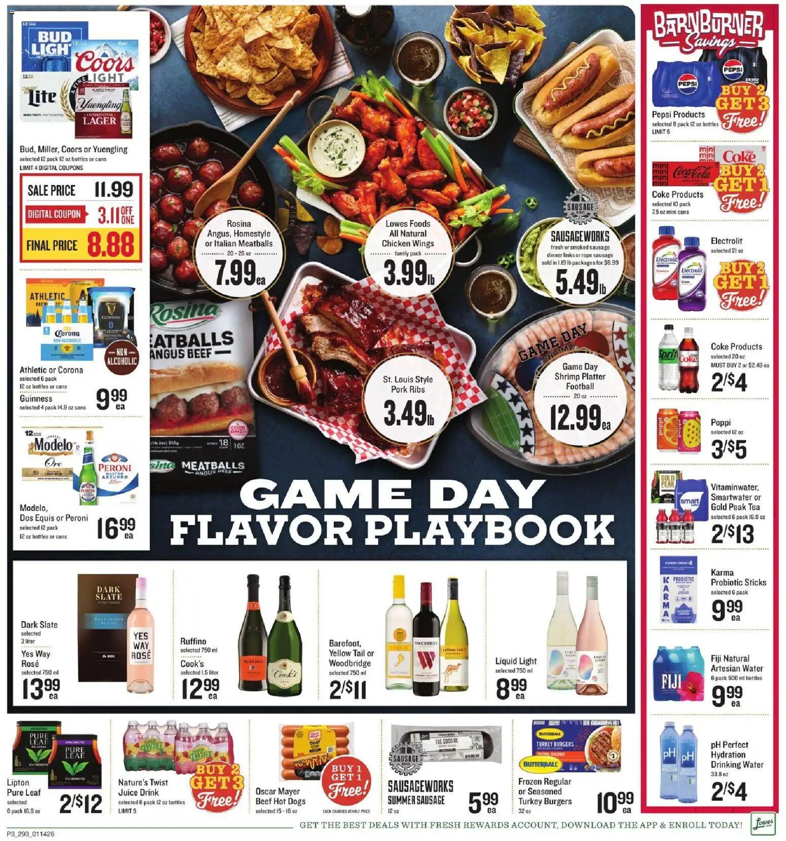 Lowes Foods Weekly Ad - SC - valid from 14.01.2026 | Page: 4 | Products: Pork, Tea, Hot Dogs, Game