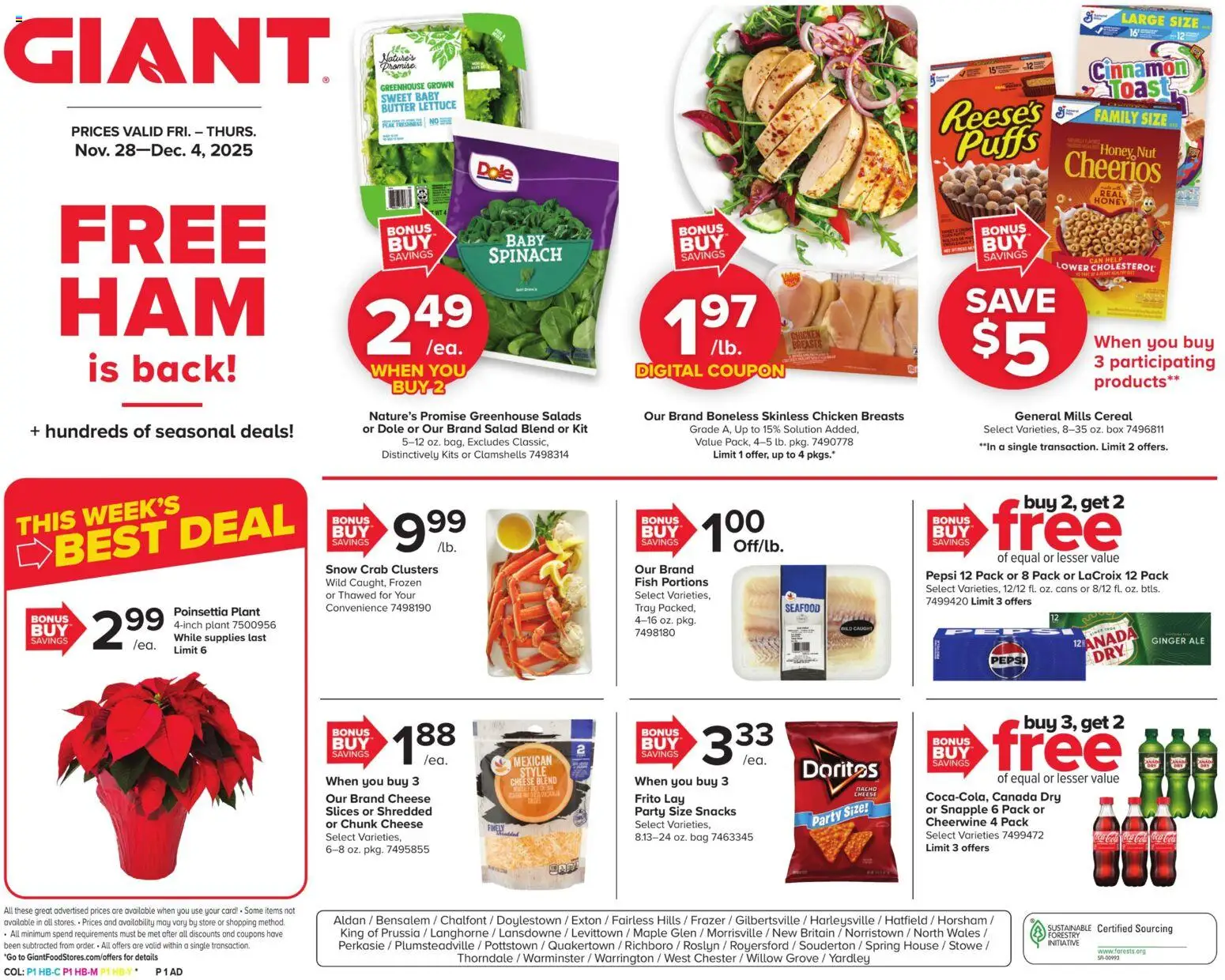 Giant Weekly Ad - valid from 28.11.2025 | Page: 1 | Products: Lettuce, Butter, Seafood, Bag