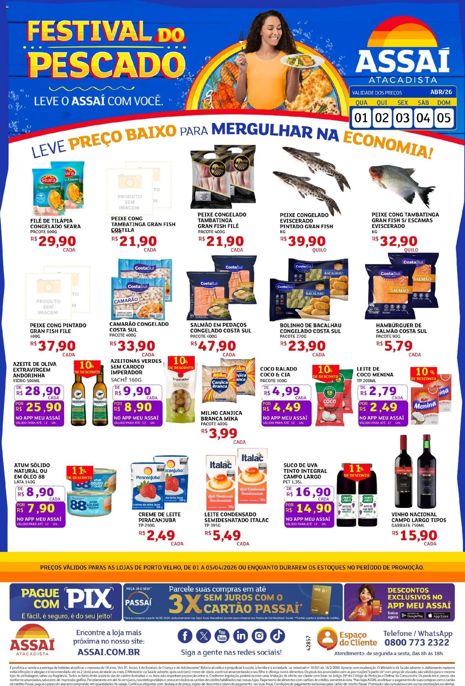 Assaí Atacadista Folheto - válido de 01.04.2026 | Página: 1 | Produtos: Azeitonas, Bacalhau, Baixo, Azeite