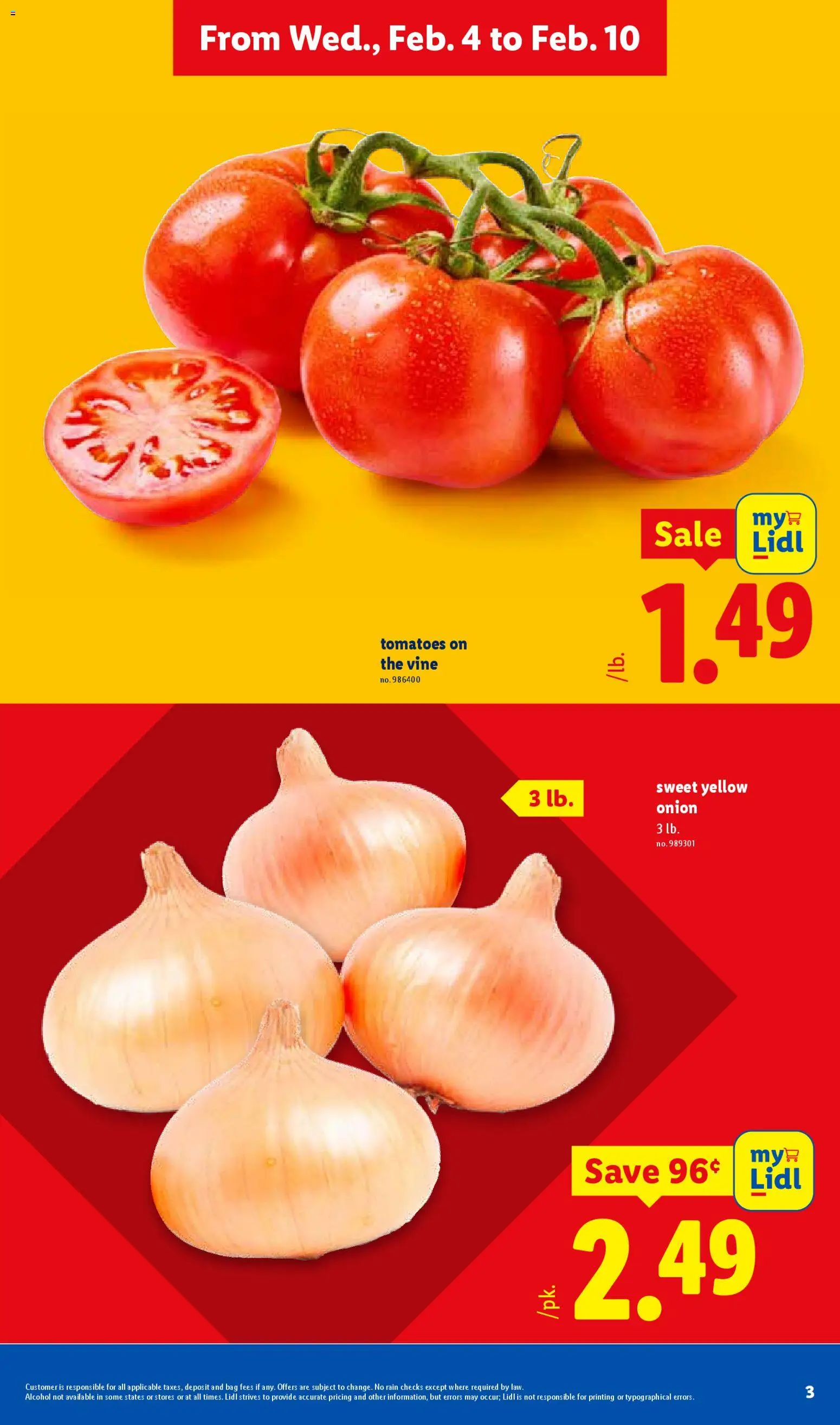 Lidl Weekly Ad - valid from 04.02.2026 | Page: 3 | Products: Tomatoes, Onion, Bag