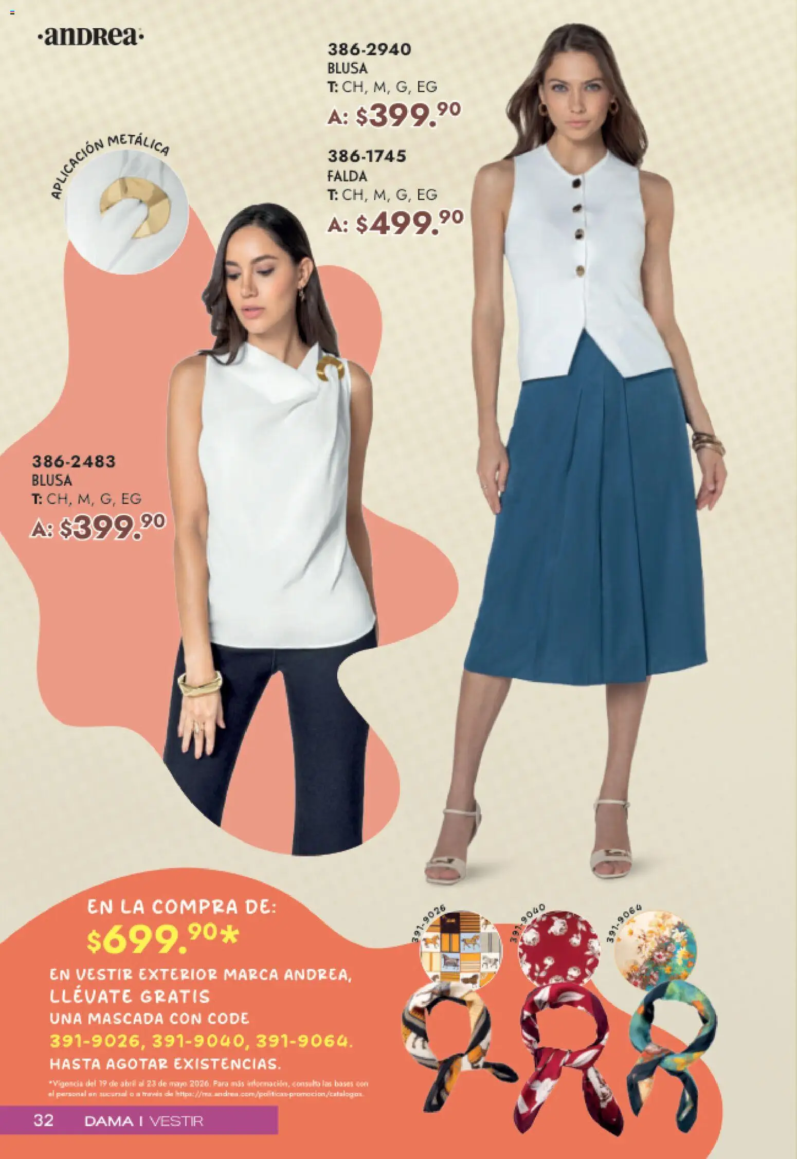 Nuevas ofertas de Andrea válidas en toda la República Mexicana desde el 19.04.2026. ¡Encuentra las mejores ofertas en Andrea catálogo Mamá y Peques! | Página: 32 | Productos: Blusa, Falda