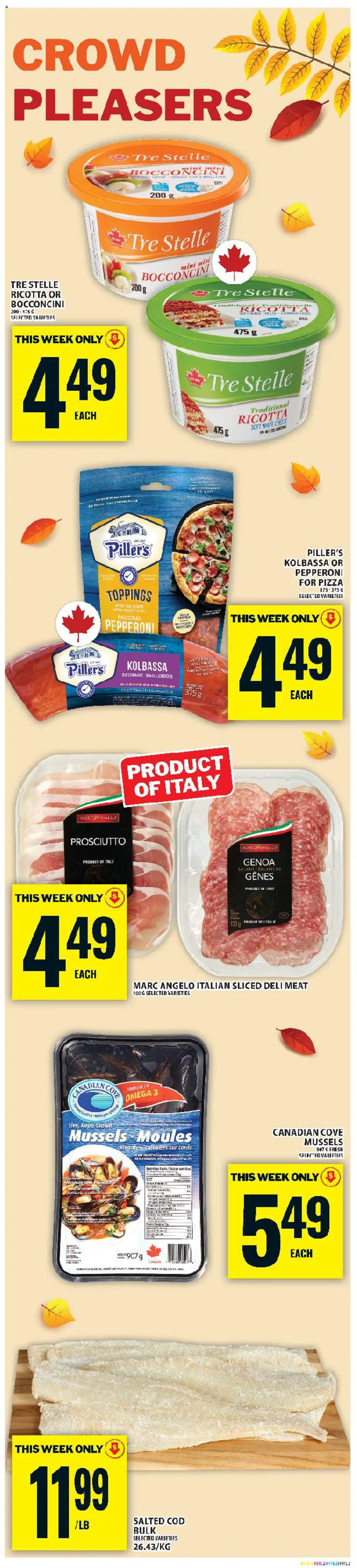 Food Basics flyer valid from 02.10.2025 | Page: 3 | Products: Cheese, Salami, Pizza