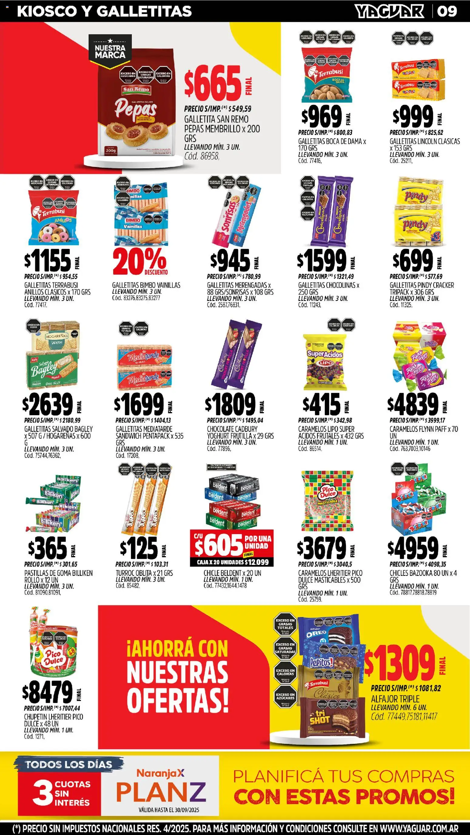 Yaguar - Trelew │ válido desde el 27.10.2025 | Página: 9 | Productos: Pico, Galletitas, Chicle, Alfajor