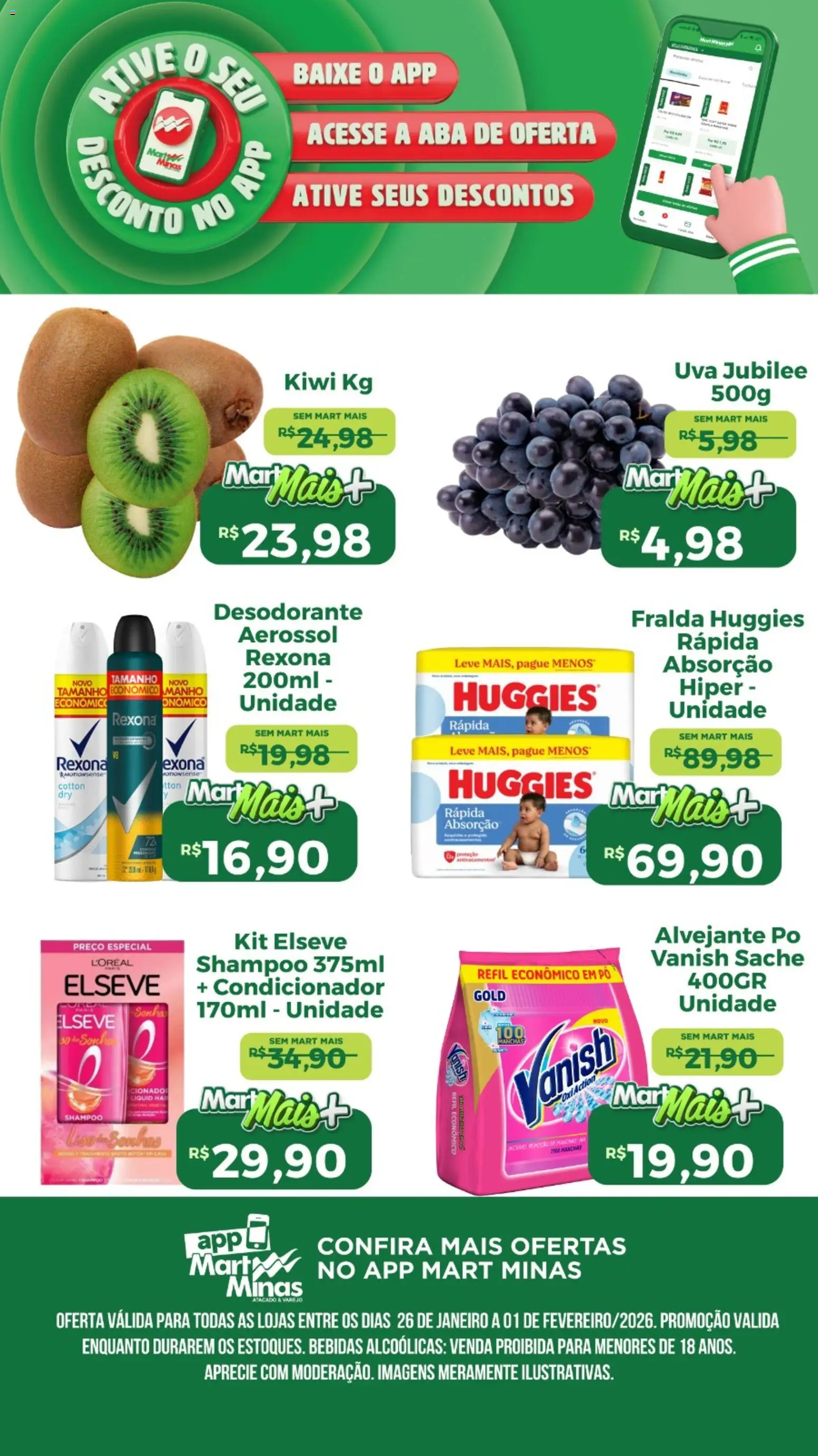 Mart Minas Folheto - válido de 26.01.2026 | Página: 3 | Produtos: Shampoo, Pó, Alvejante, Rexona
