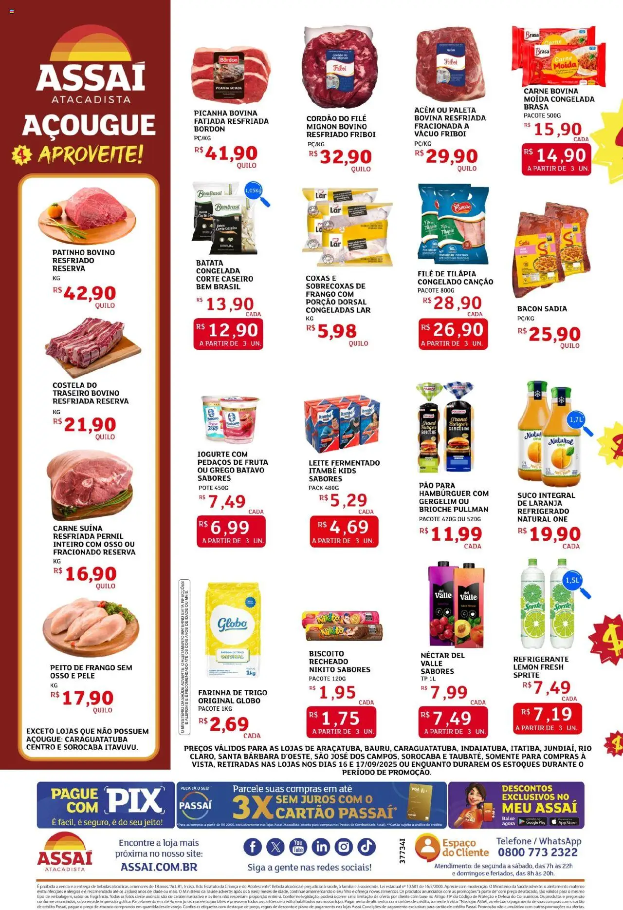 Assaí Atacadista Folheto - válido de 16.09.2025 | Página: 2 | Produtos: Leite, Tilápia, Hambúrguer, Telefone