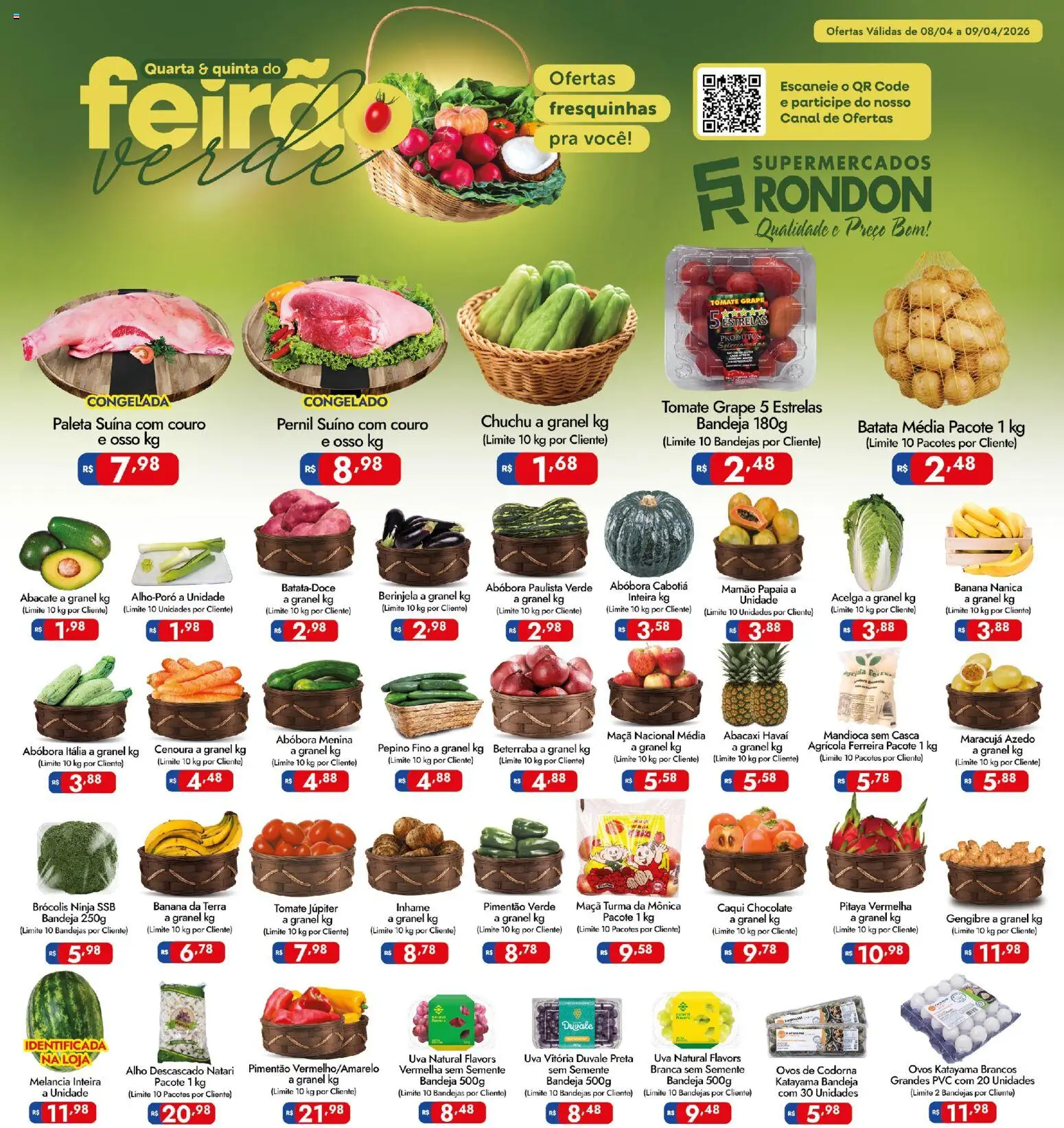 Supermercados Rondon Folheto - válido de 08.04.2026 | Página: 1 | Produtos: Abóbora, Inhame, Mandioca, Chocolate