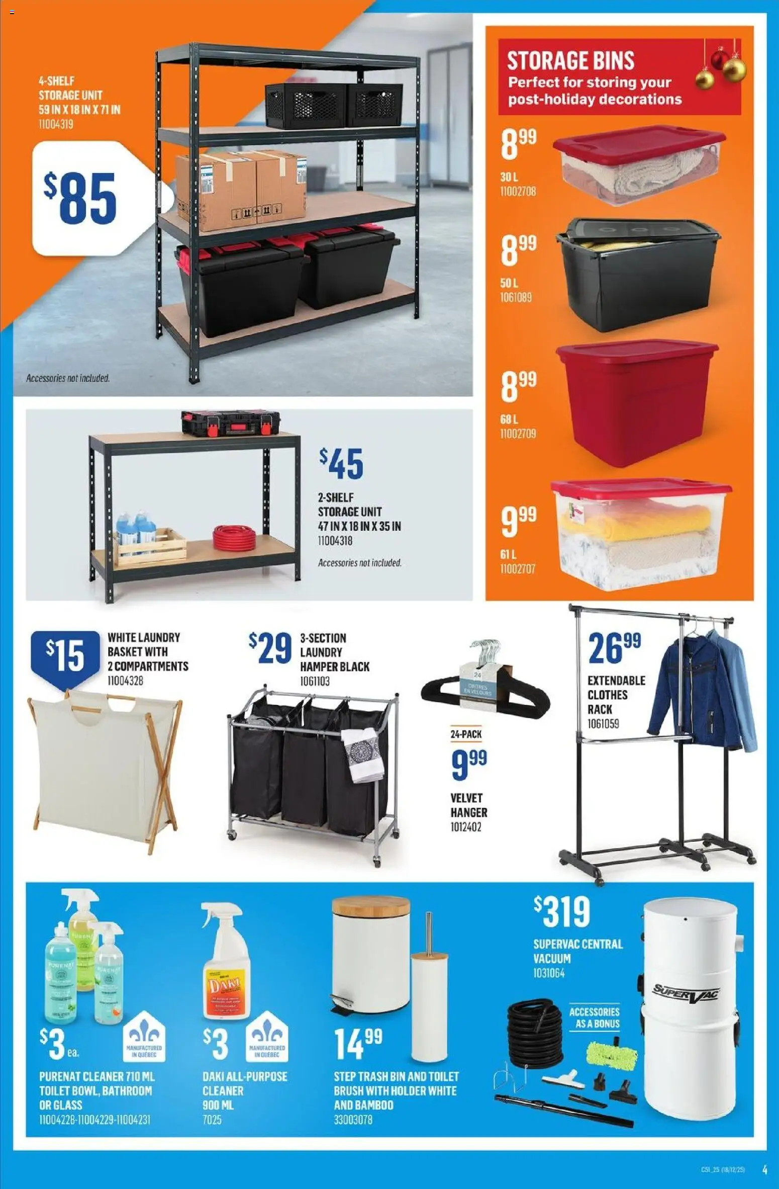 Canac flyer valid from 18.12.2025 | Page: 4 | Products: Brush, Basket, Clothes