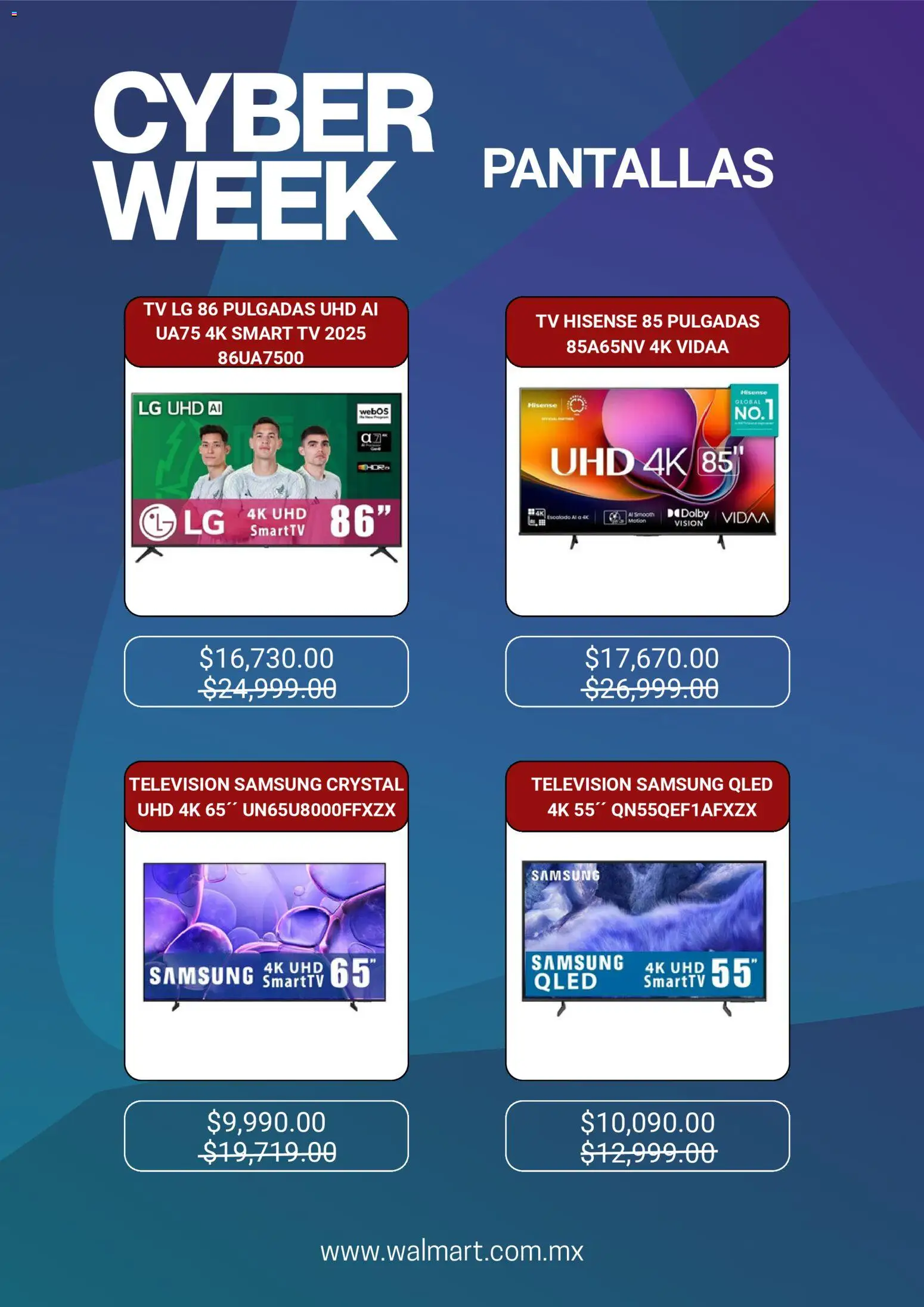 Nuevas ofertas de Walmart válidas en toda la República Mexicana desde el 25.11.2025. ¡Encuentra las mejores ofertas en Walmart Cyber Monday! | Página: 2 | Productos: Pantallas, Televisión