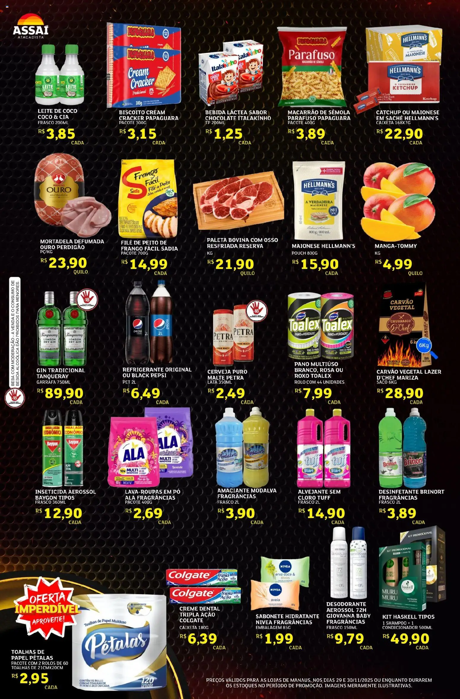 Assaí Atacadista Folheto - válido de 29.11.2025 | Página: 2 | Produtos: Chocolate, Macarrão, Gin, Sabonete