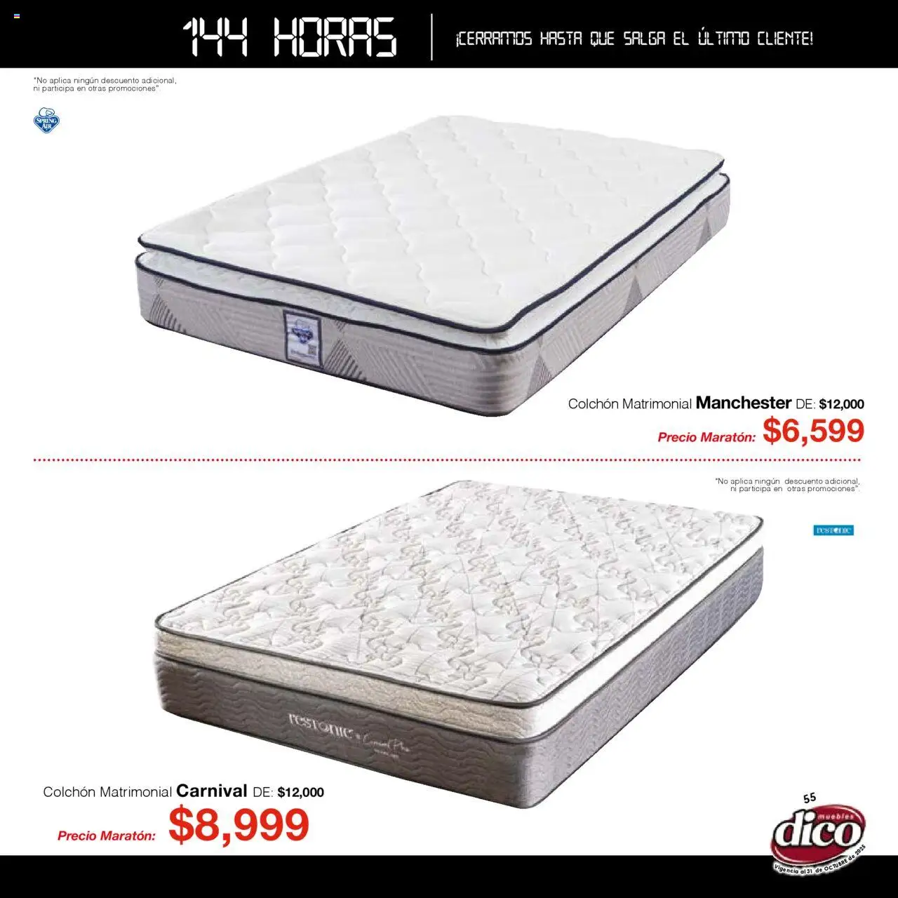 Nuevas ofertas de Muebles Dico válidas en toda la República Mexicana desde el 01.01.2025. ¡Encuentra las mejores ofertas en Muebles Dico - Catálogo Venta Maratónica Pacifico! | Página: 55 | Productos: Colchón