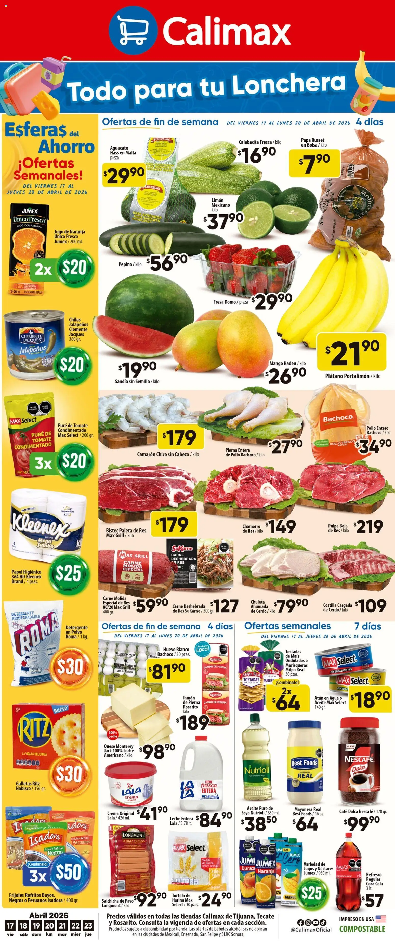 Nuevas ofertas de Calimax válidas en toda la República Mexicana desde el 17.04.2026. ¡Encuentra las mejores ofertas en Calimax folleto Tecate! | Página: 1 | Productos: Pollo, Maíz, Mango, Jugo