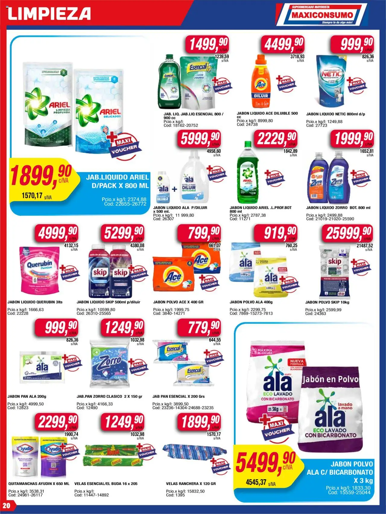 Maxiconsumo ofertas │ válido desde el 04.08.2025 | Página: 20 | Productos: Polvo, Jabón, Quitamanchas, Pan