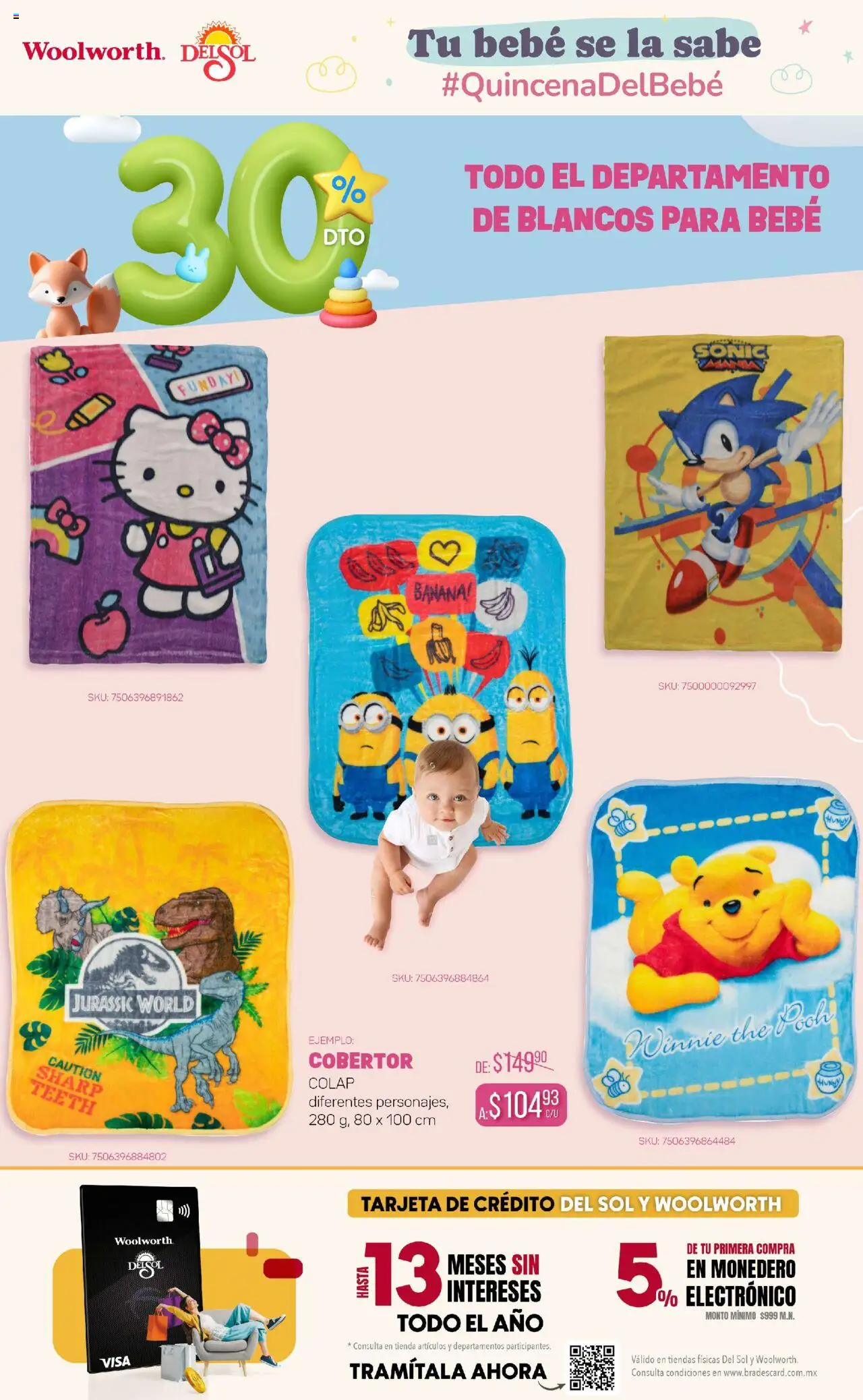 Nuevas ofertas de Del Sol y Woolworth válidas en toda la República Mexicana desde el 25.09.2025. ¡Encuentra las mejores ofertas en Del Sol y Woolworth - Catálogo Quincena del Bebé! | Página: 10 | Productos: Cobertor, Monedero