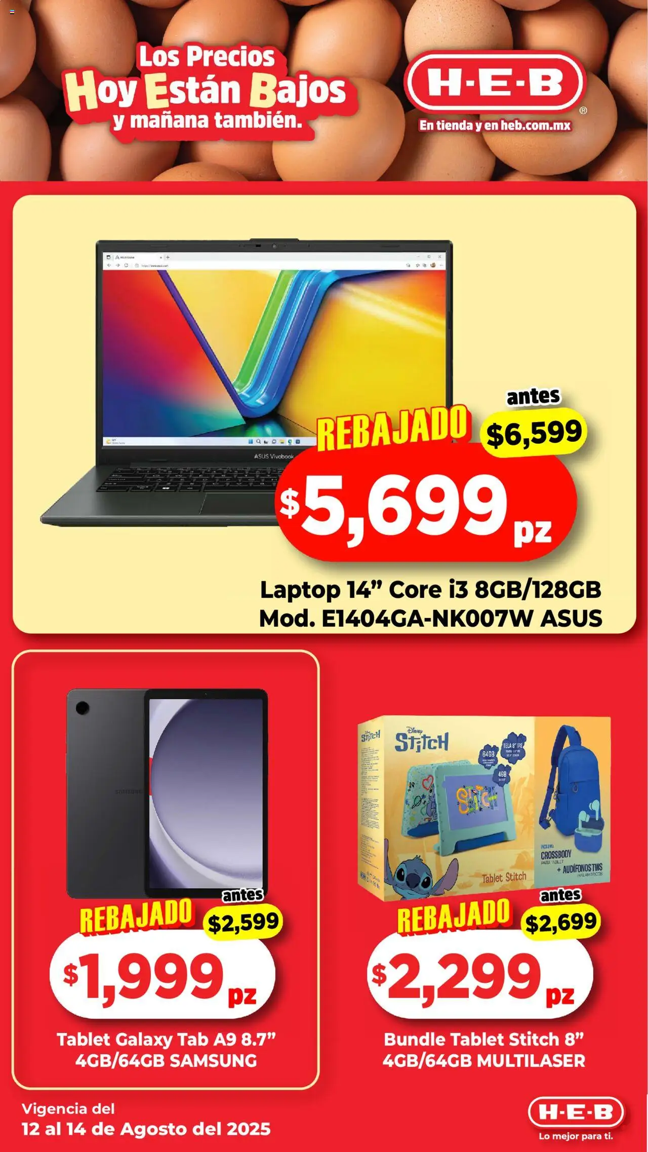 Nuevas ofertas de H-E-B válidas en toda la República Mexicana desde el 12.08.2025. ¡Encuentra las mejores ofertas en H-E-B - Folleto! | Página: 12 | Productos: Tablet, Audífonos