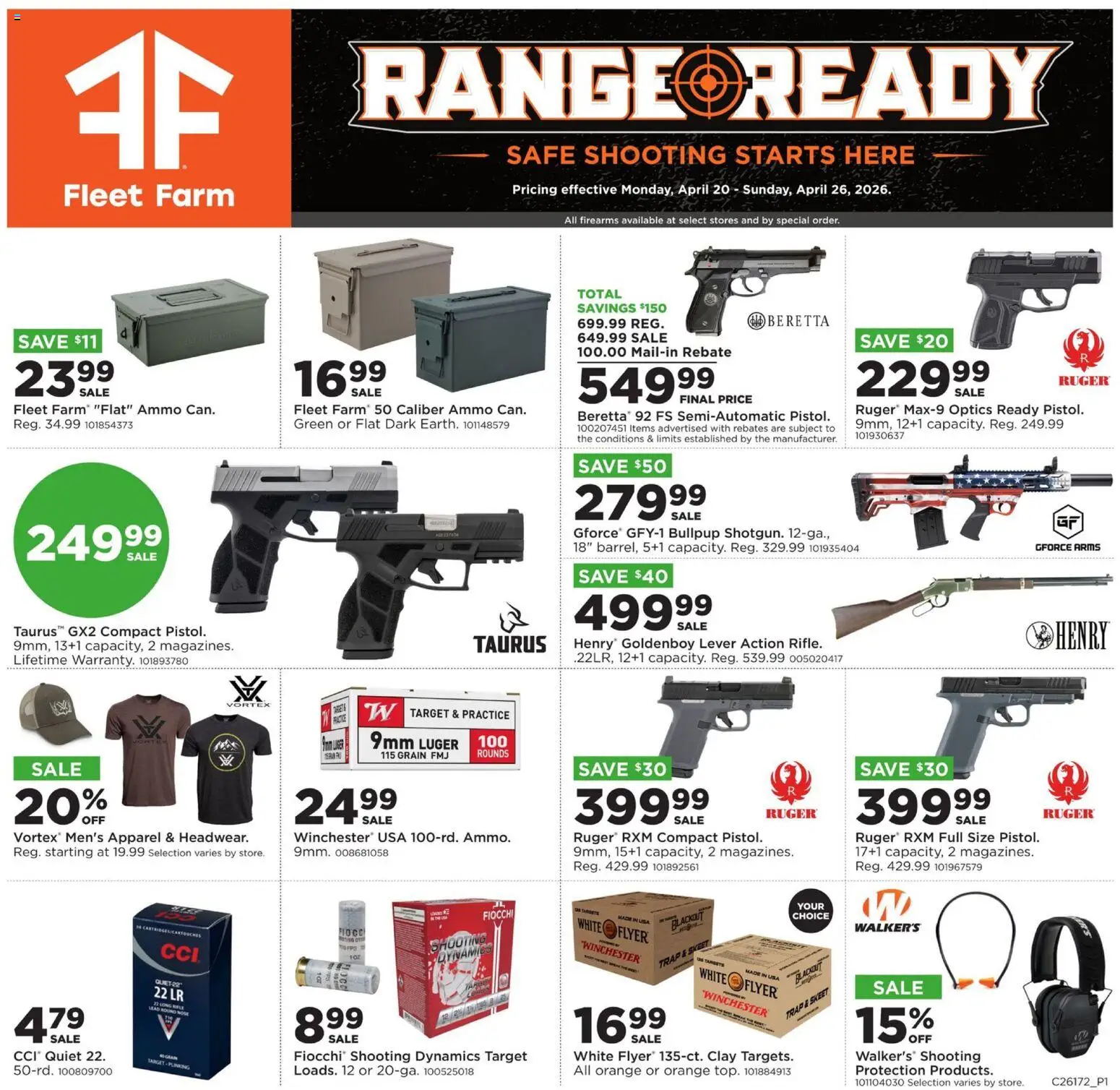 Mills Fleet Farm Range Ready - valid from 20.04.2026 | Page: 1 | Products: Safe, Ammo